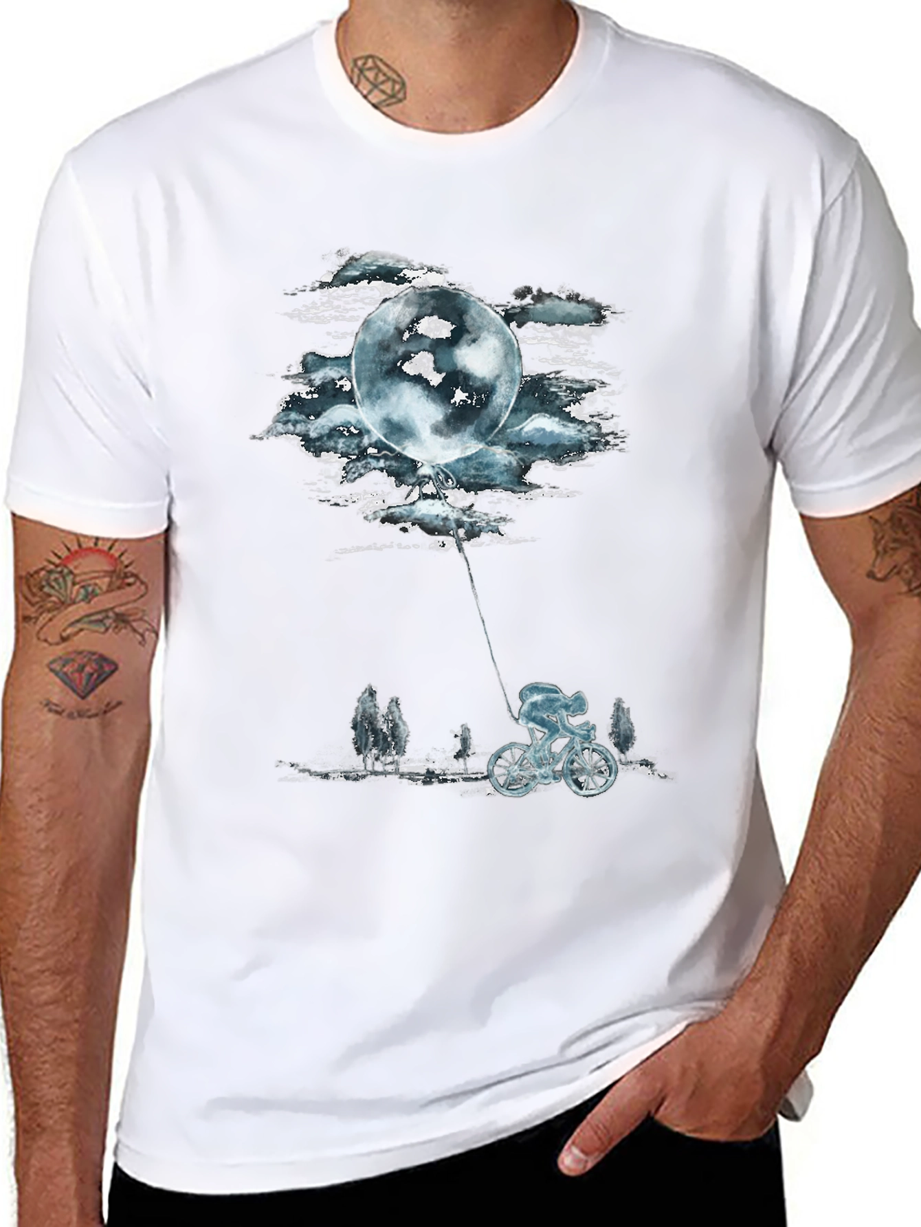 Moon Balloon Cyclist Graphic T-Shirt