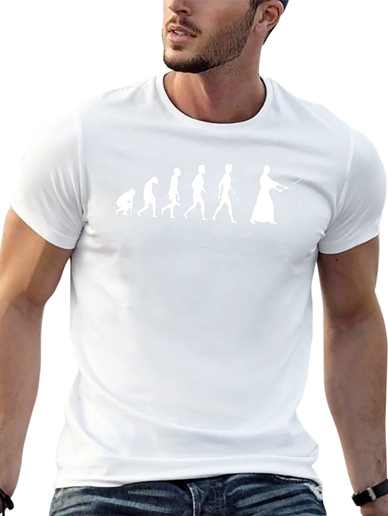 Evolution of Man to Samurai Graphic T-Shirt