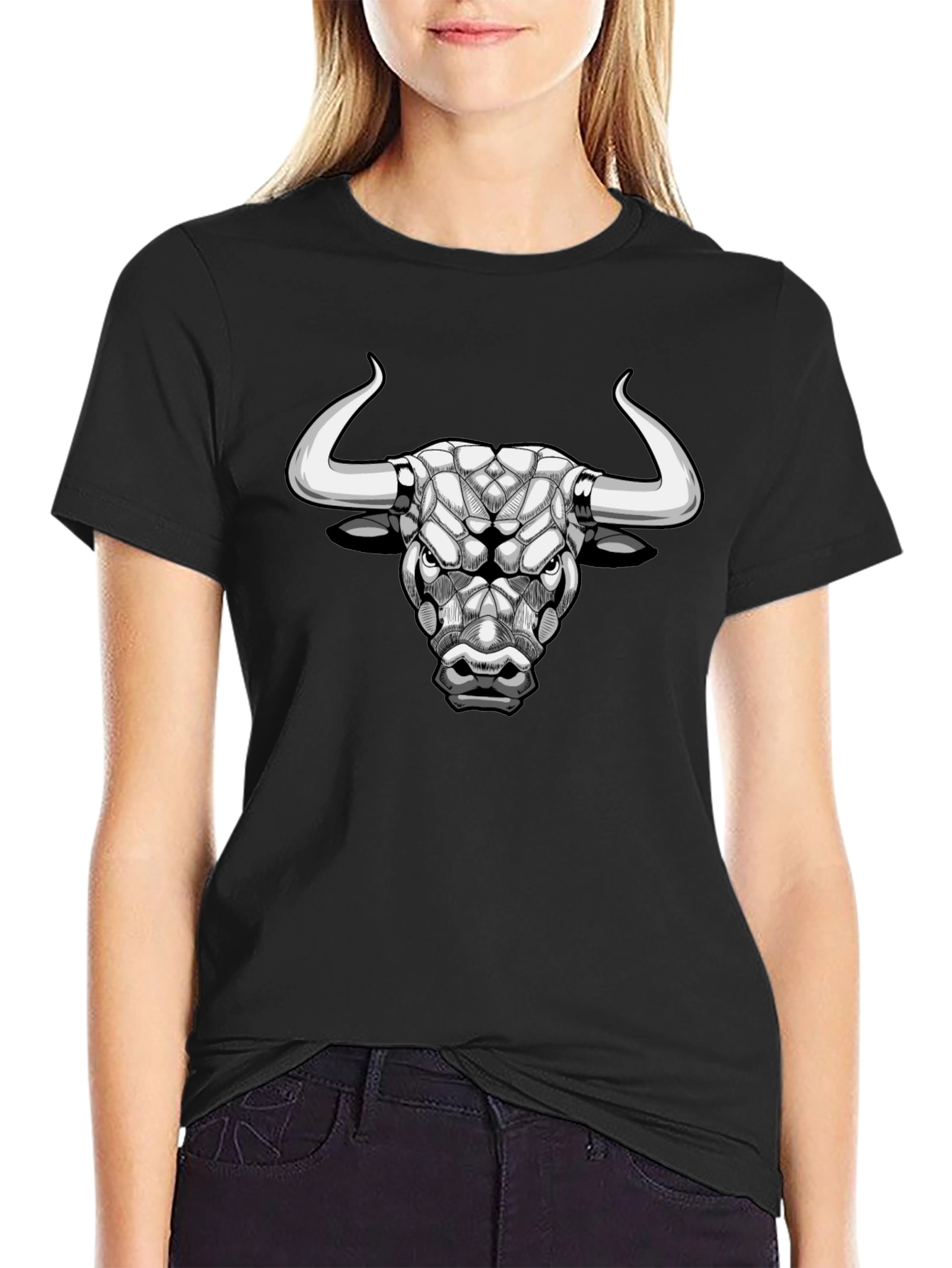 Geometric Bull Head Black T-Shirt