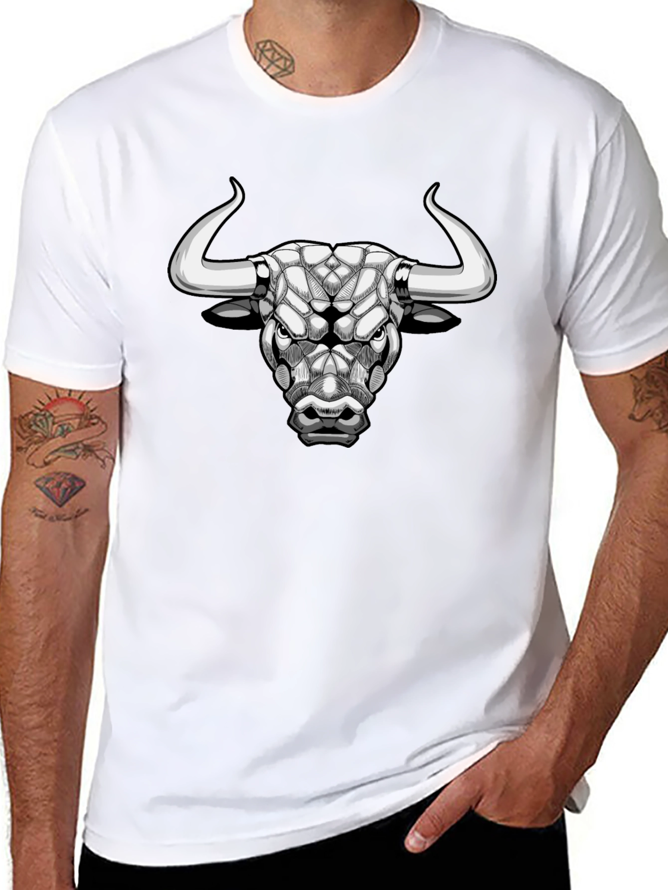Geometric Bull Head Black T-Shirt