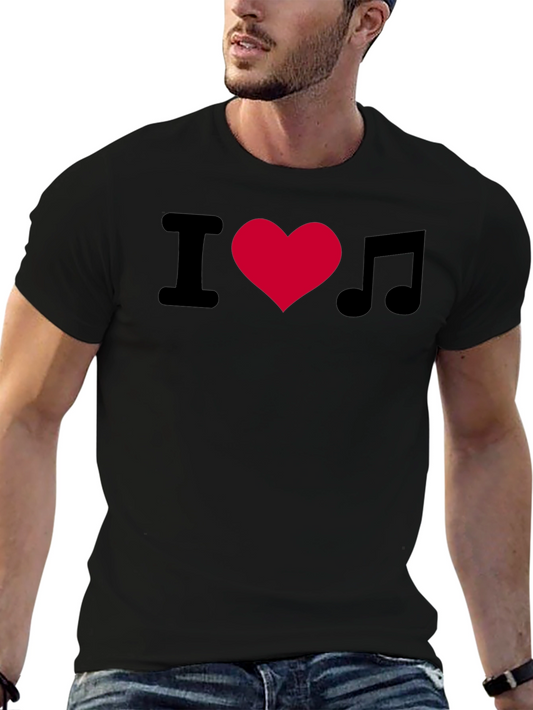 I Love Music T-Shirt - Black Crew Neck Tee