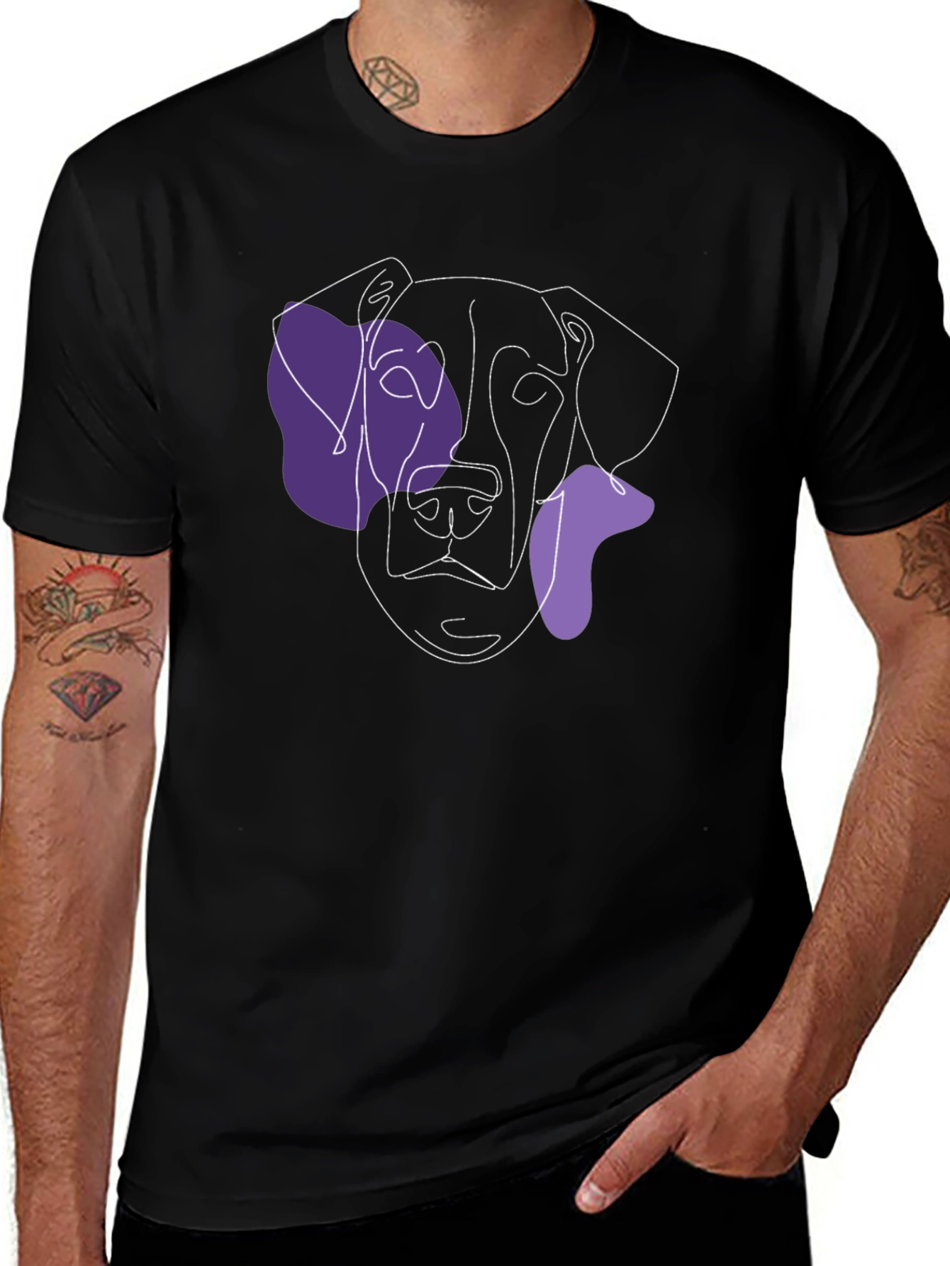 Minimalist Dog Line Art Tee - Black