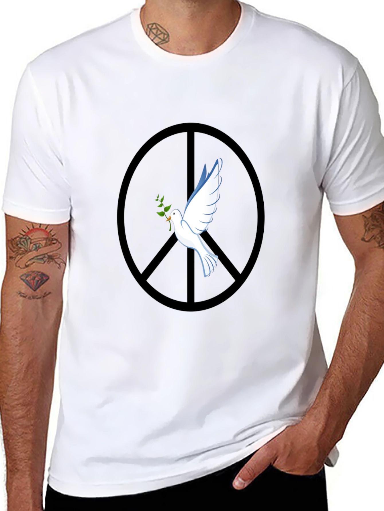 Peace Dove Graphic Tee - Black Cotton Blend