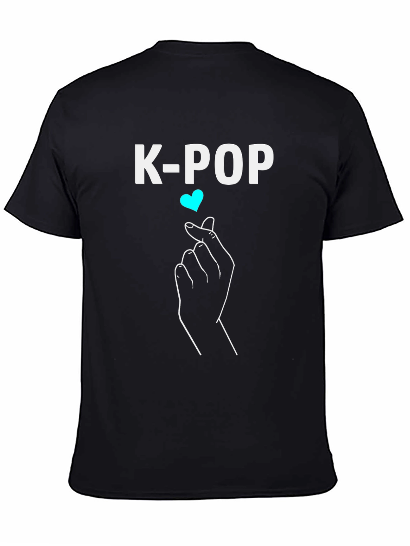 K-Pop Heart Gesture Graphic Tee - Trendy Black T-Shirt