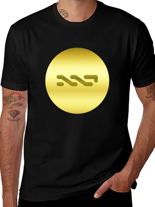 Stylish Black Tee with Abstract Gold Symbol Design