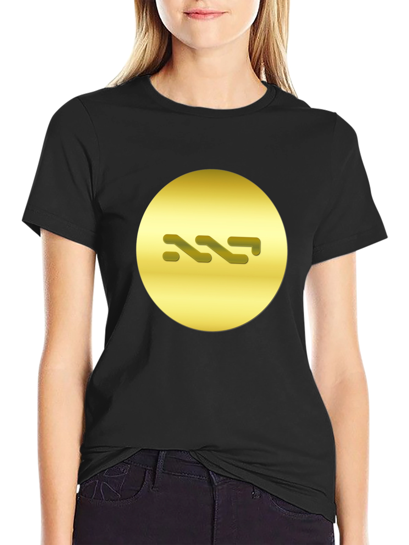 Stylish Black Tee with Abstract Gold Symbol Design