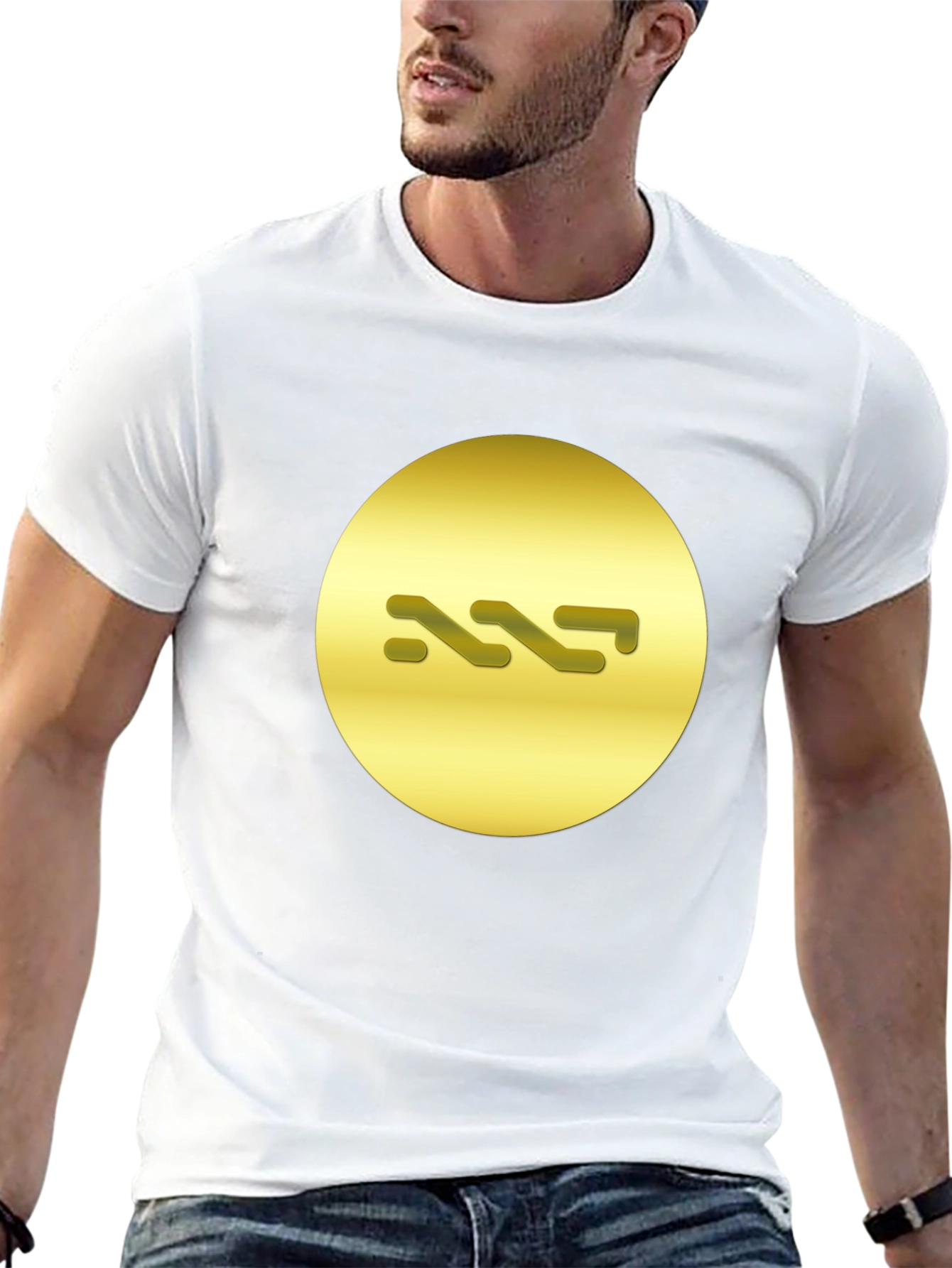 Stylish Black Tee with Abstract Gold Symbol Design