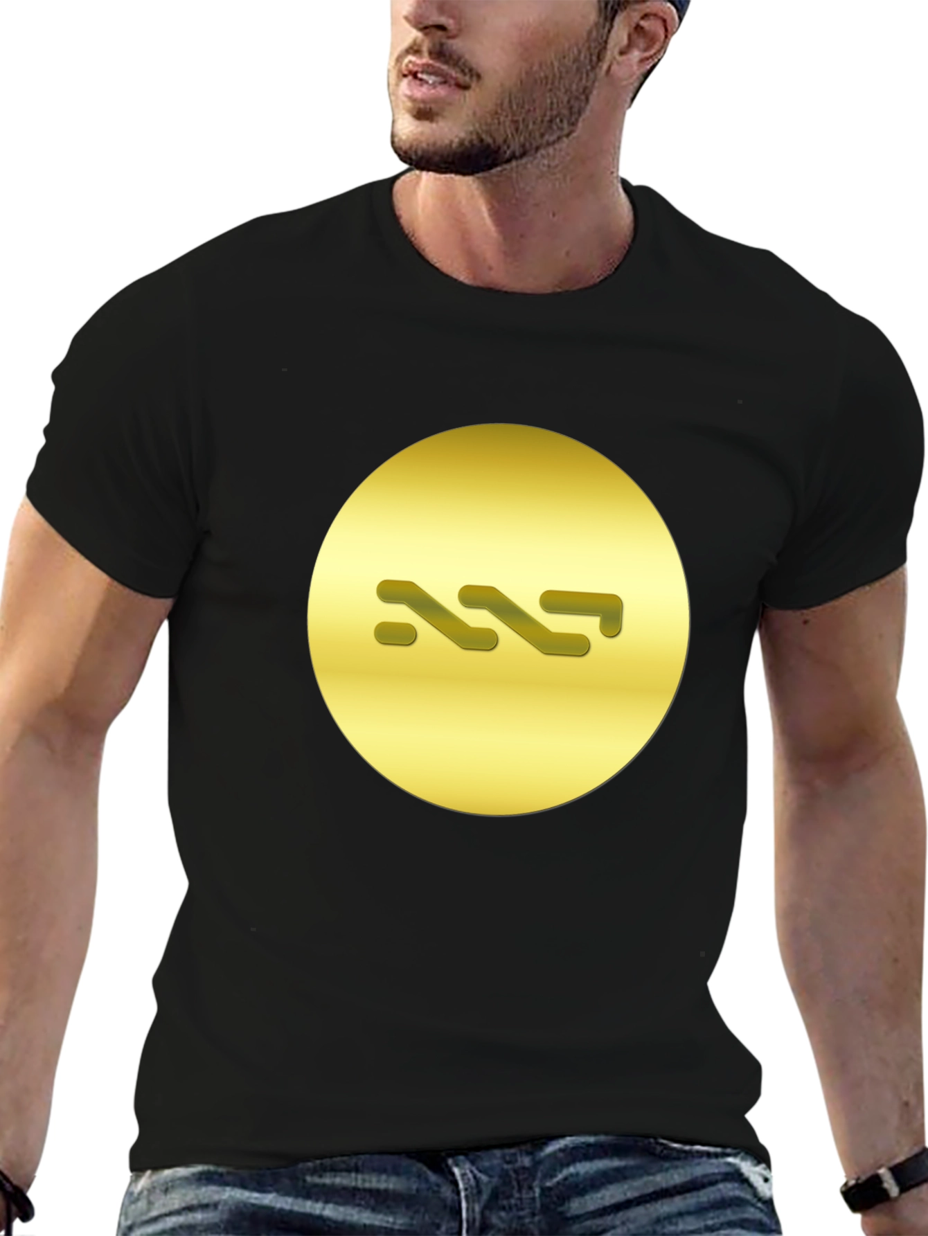 Stylish Black Tee with Abstract Gold Symbol Design