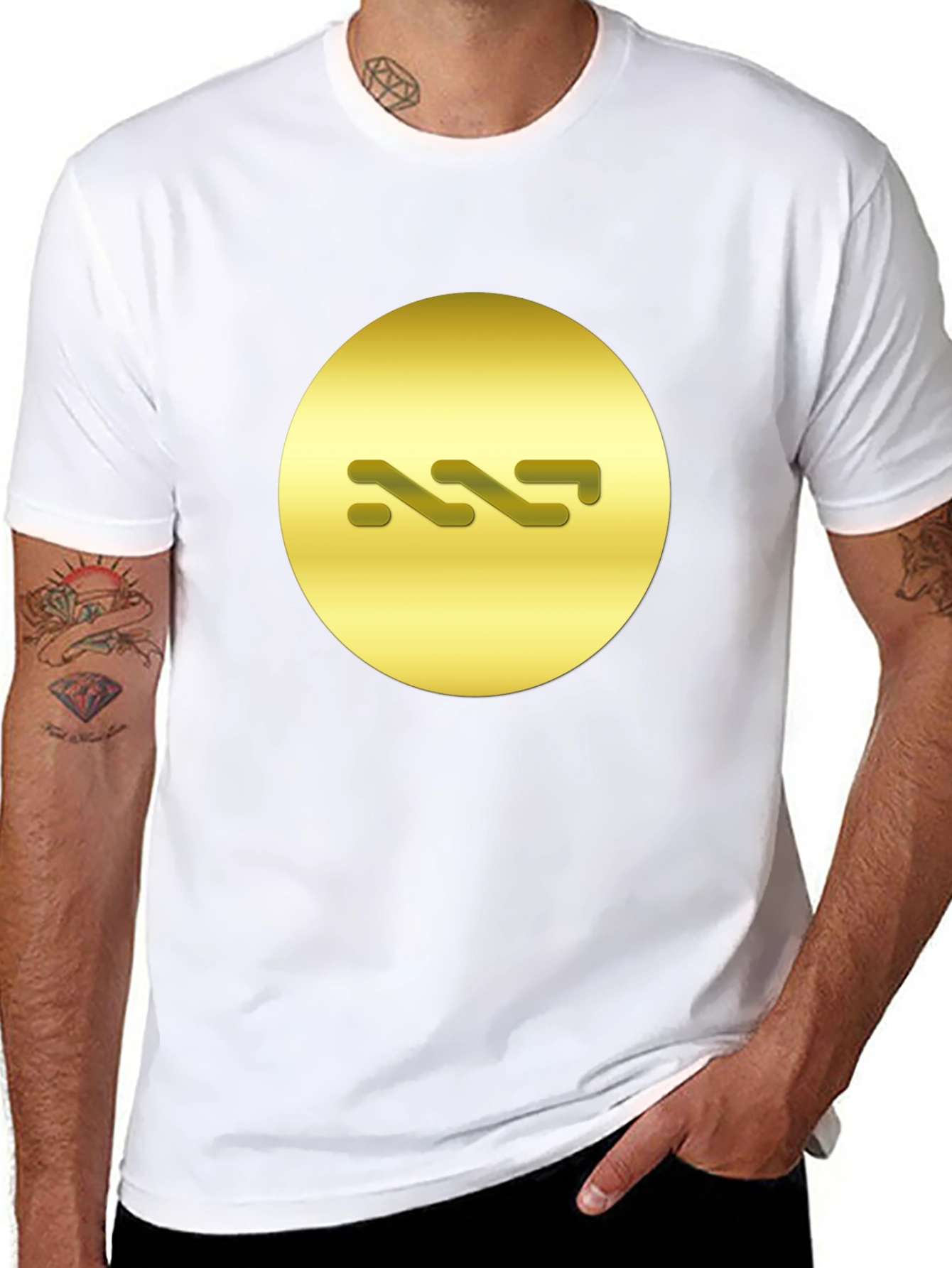 Stylish Black Tee with Abstract Gold Symbol Design