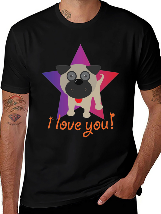 I Love You Pug Star Graphic T-Shirt