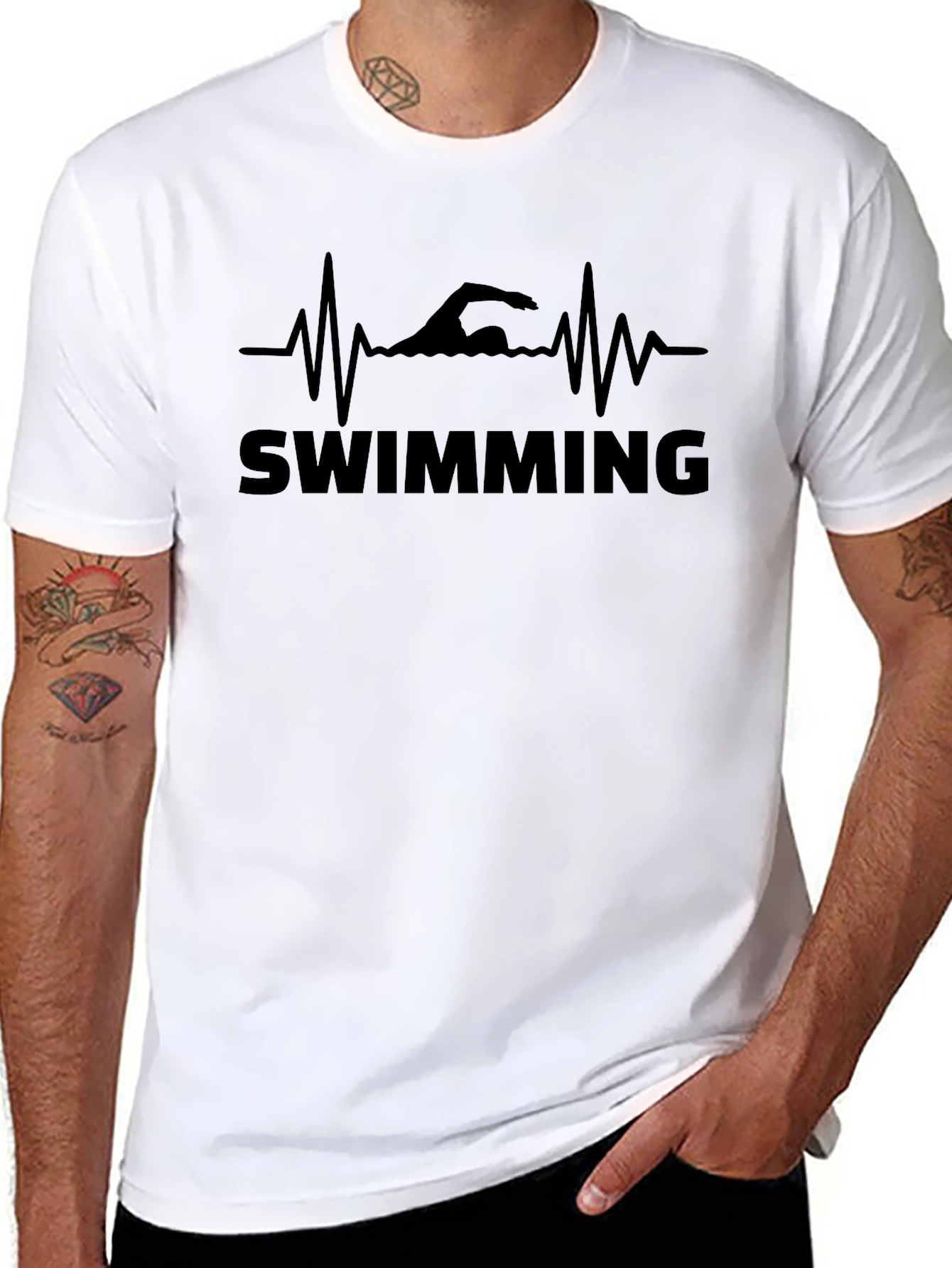 Swimming Heartbeat T-Shirt - Mens Black Graphic Tee