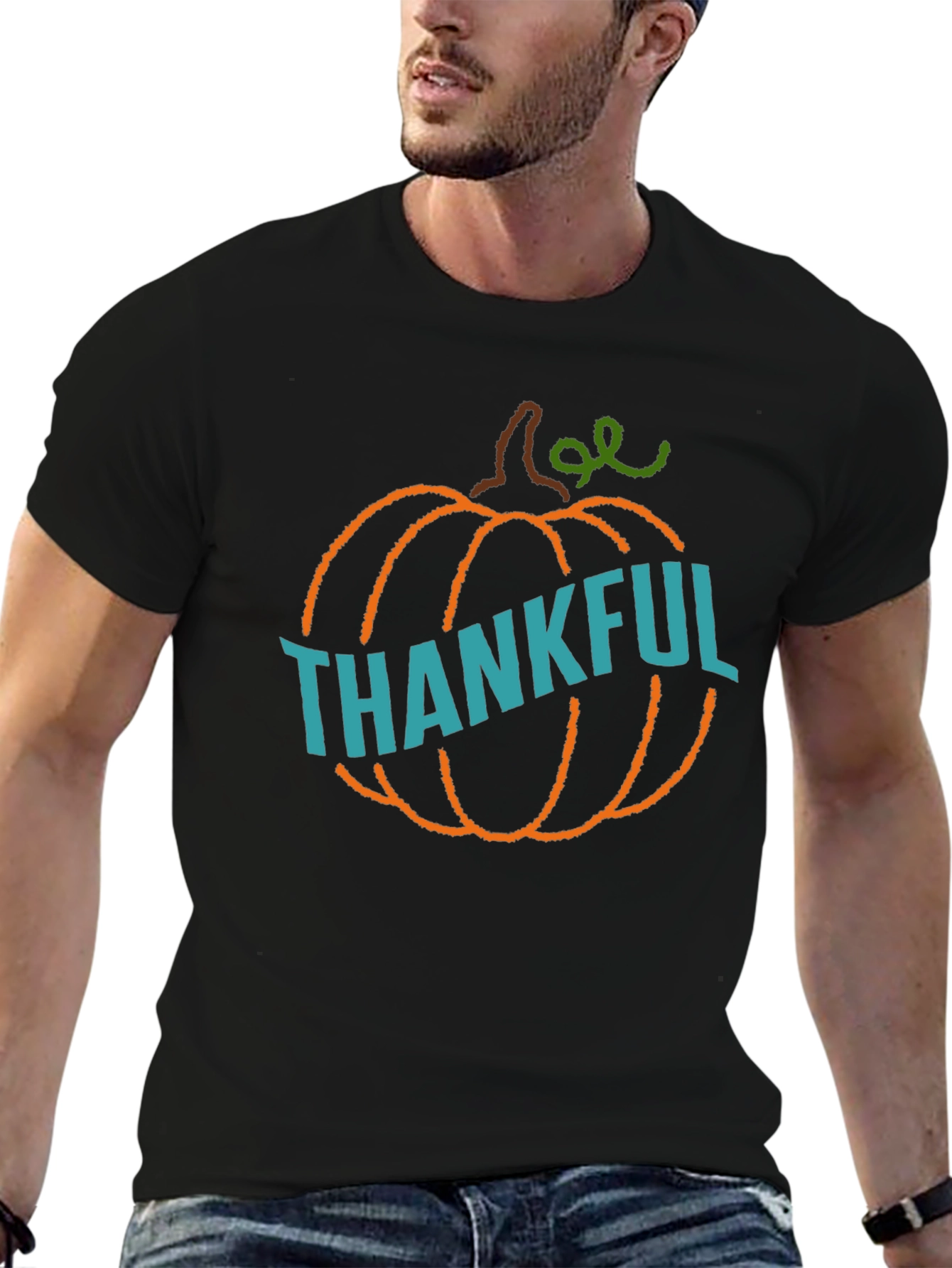 Thankful Pumpkin Graphic Tee - Black