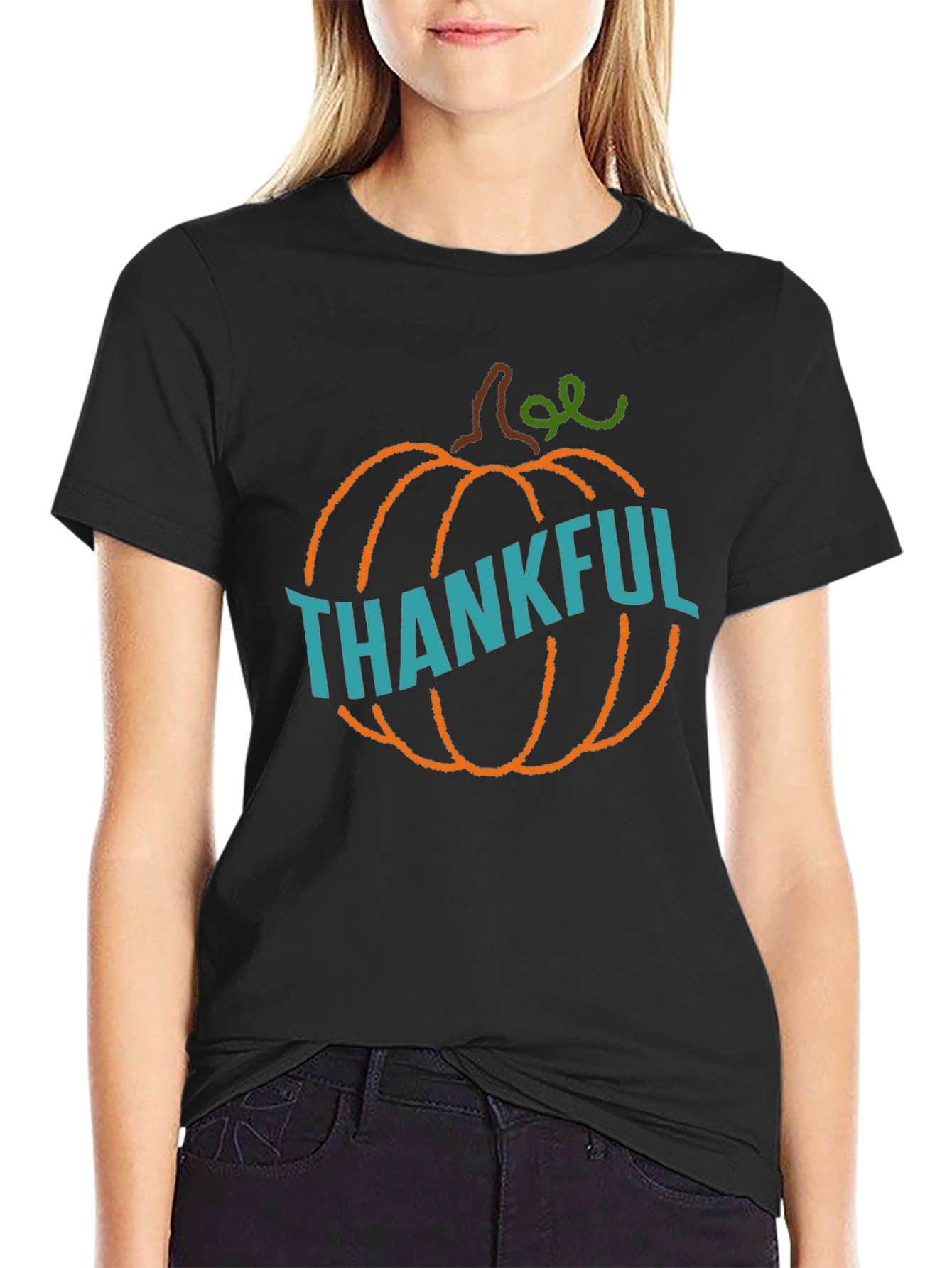 Thankful Pumpkin Graphic Tee - Black