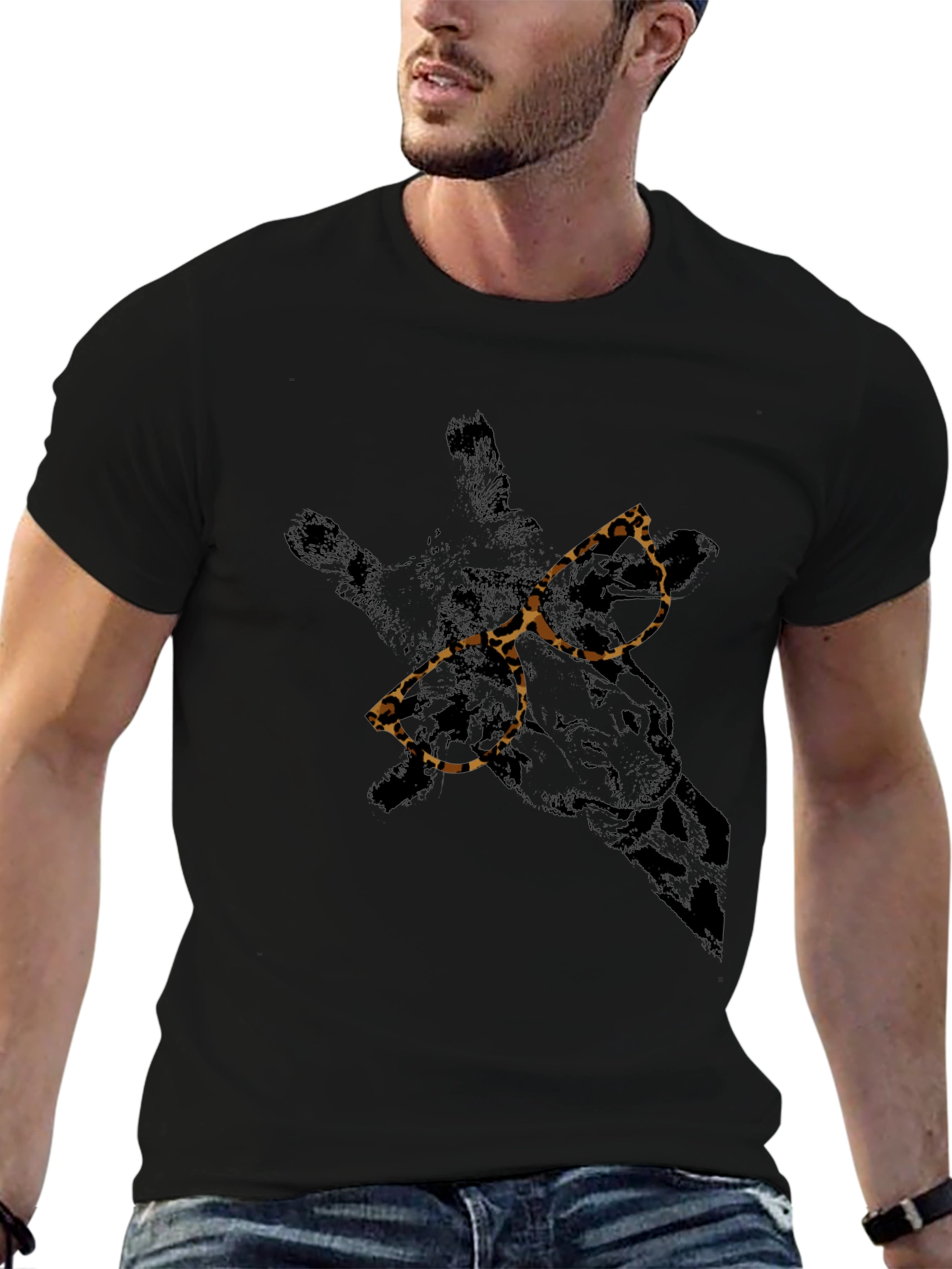 Cool Giraffe Leopard Print Glasses Graphic T-Shirt