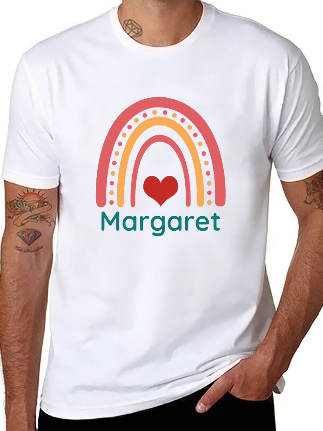 Margaret Rainbow Heart Personalized Black T-Shirt