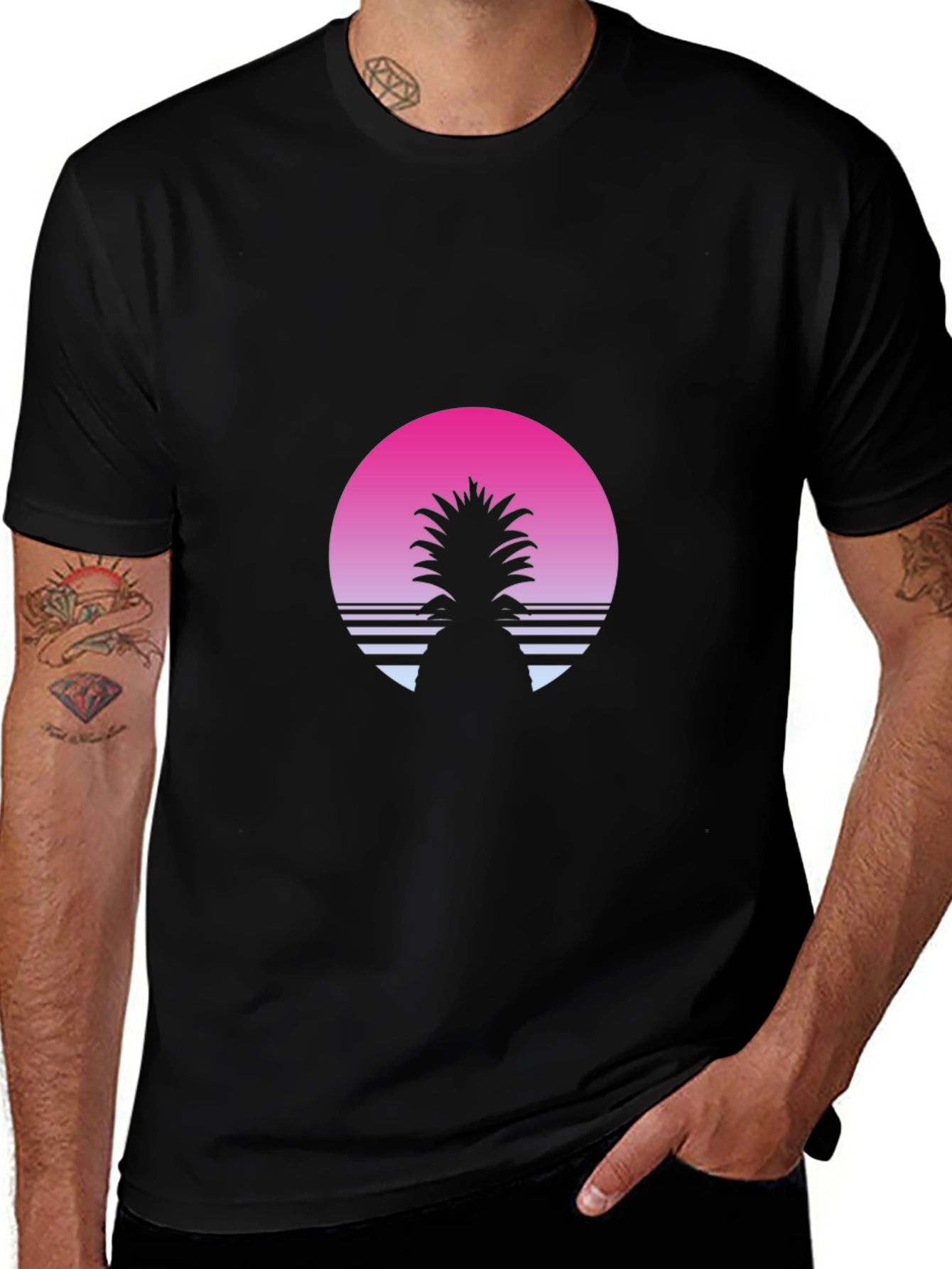 Retro Pineapple Sunset T-Shirt - Black
