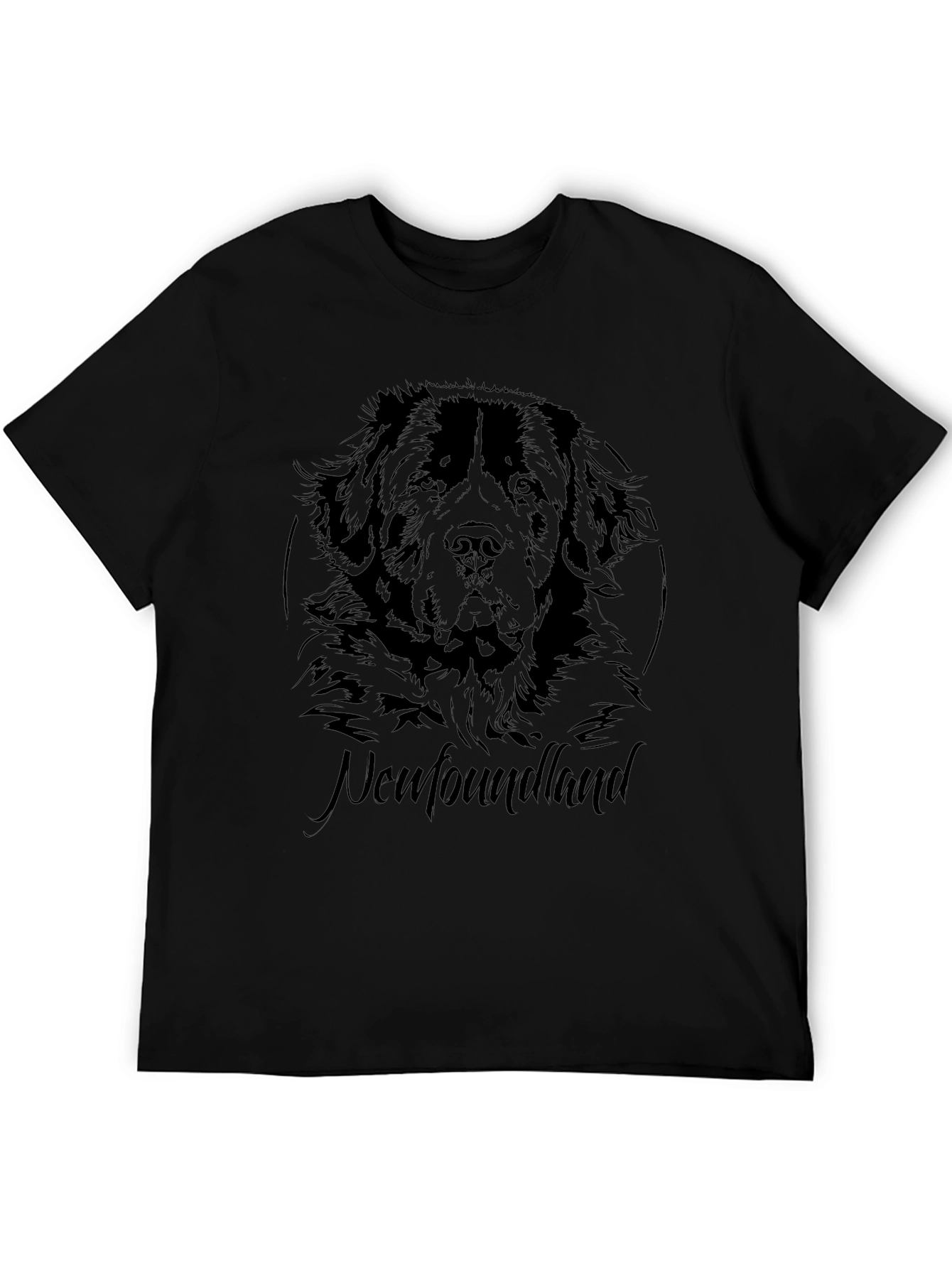 Newfoundland Dog Graphic Print Black T-Shirt