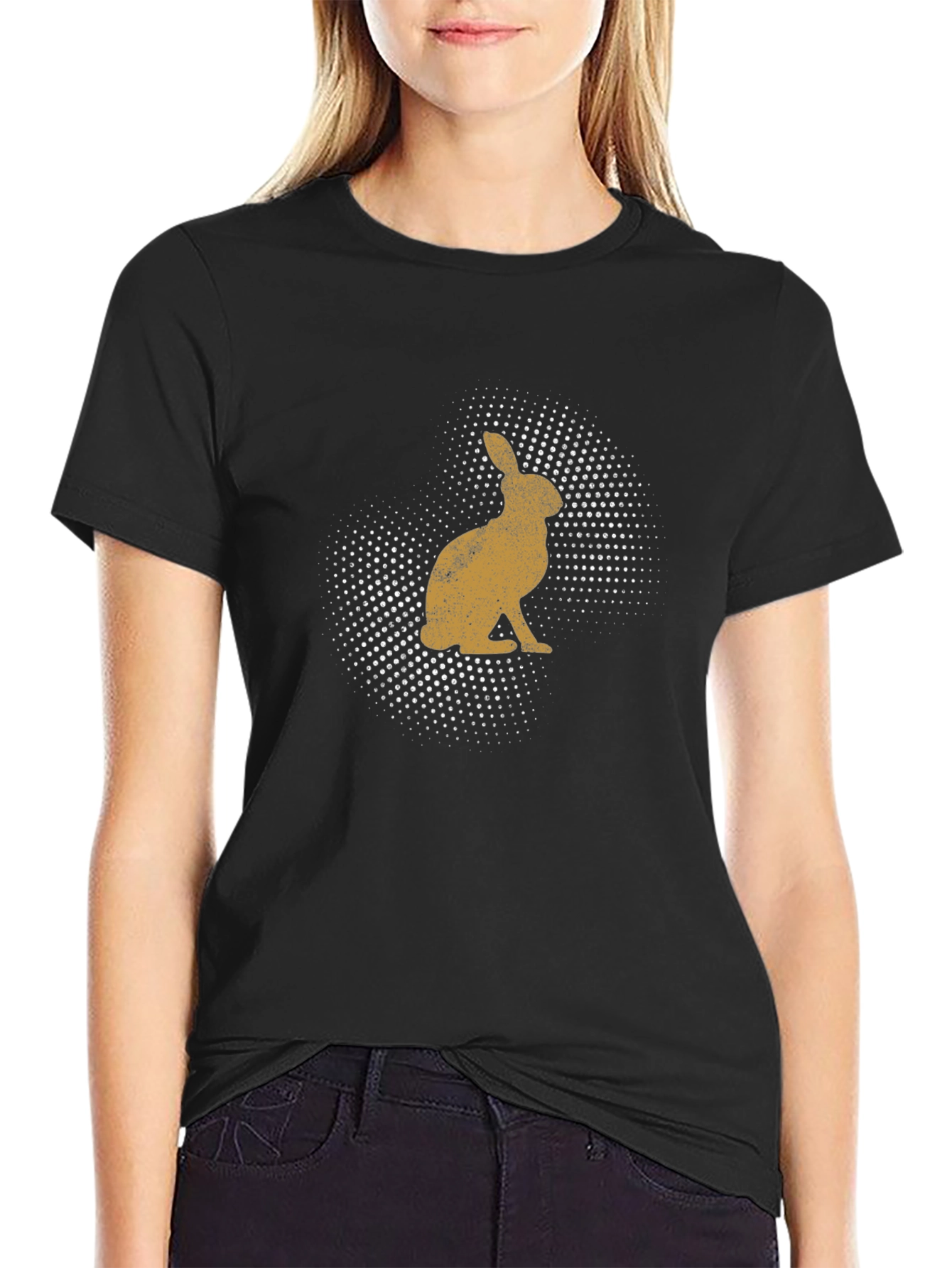 Mens Rabbit Print Black Crew Neck T-Shirt