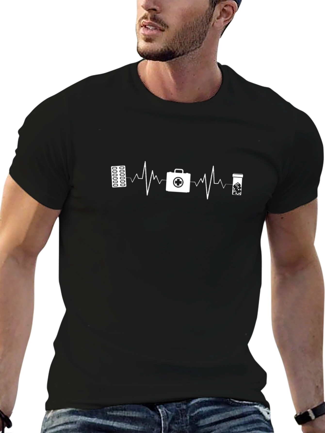 Medical Heartbeat T-Shirt - Black Cotton Graphic Tee