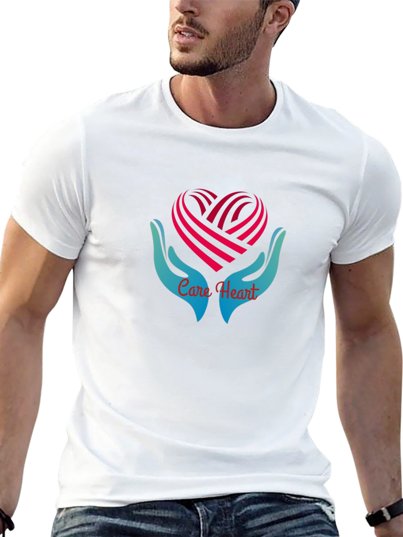Care Heart Graphic Tee - Soft Black Cotton Shirt