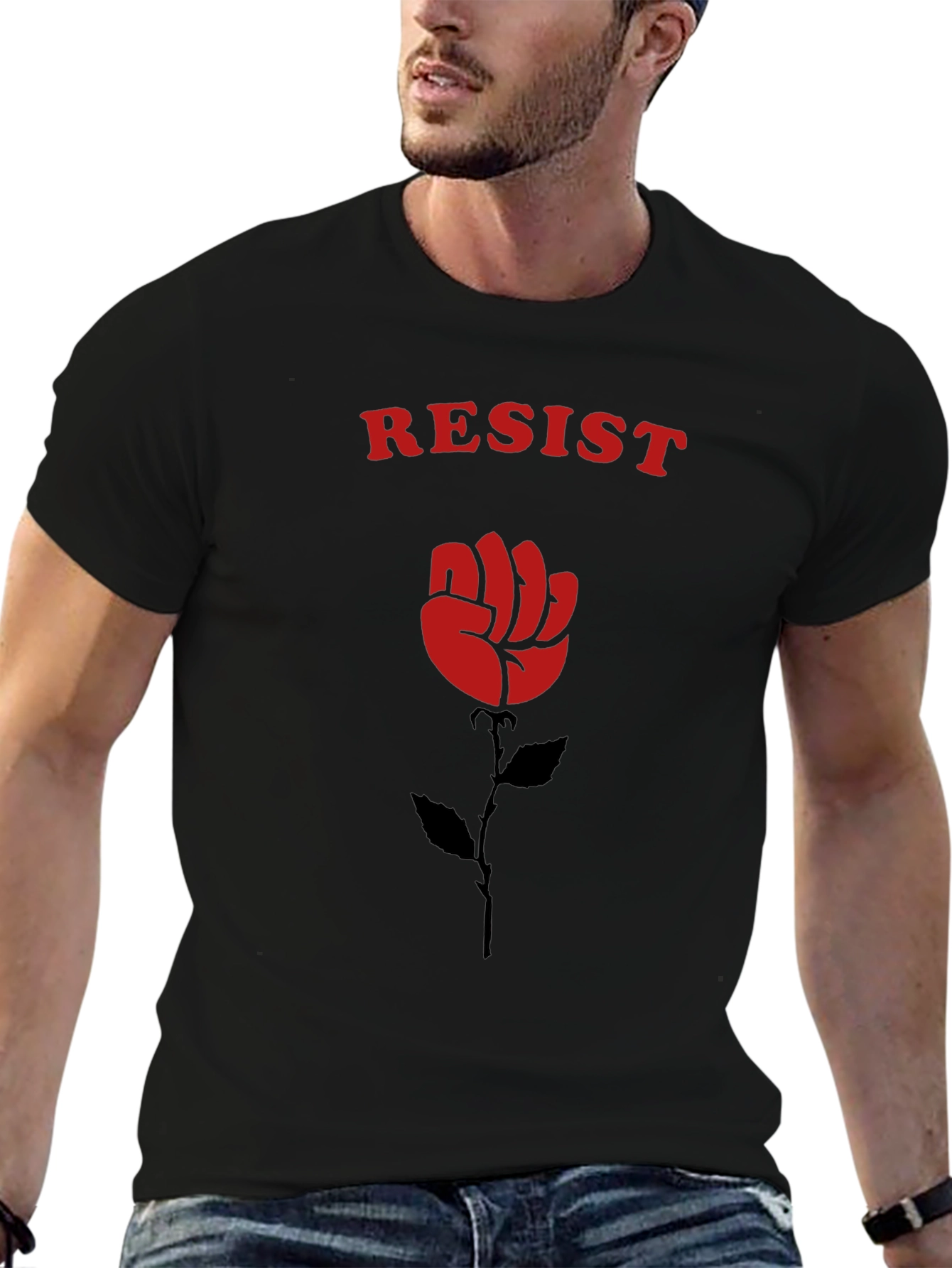 Resist Fist Rose Graphic Tee - Black Cotton