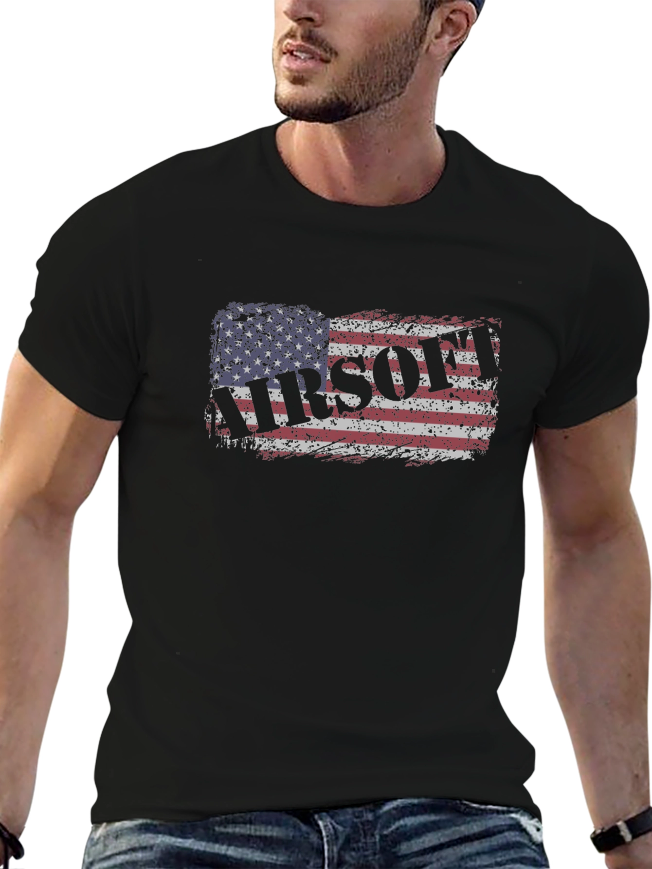 Airsoft American Flag Black T-Shirt