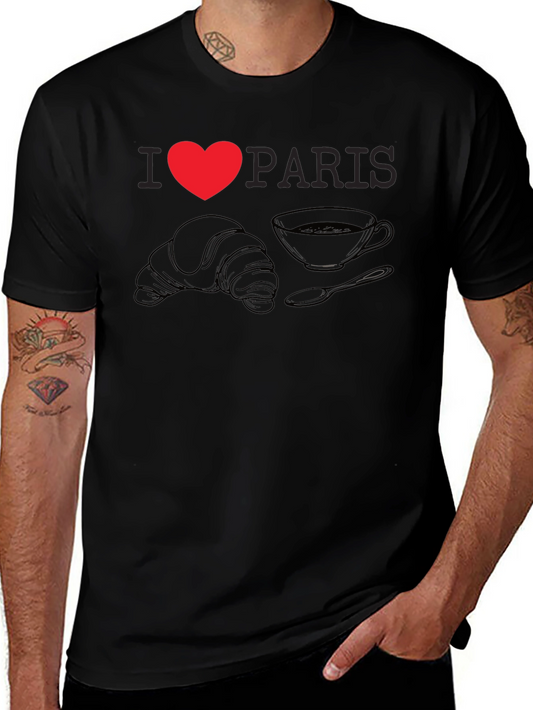 I Love Paris T-Shirt - Croissant & Coffee Graphic Tee