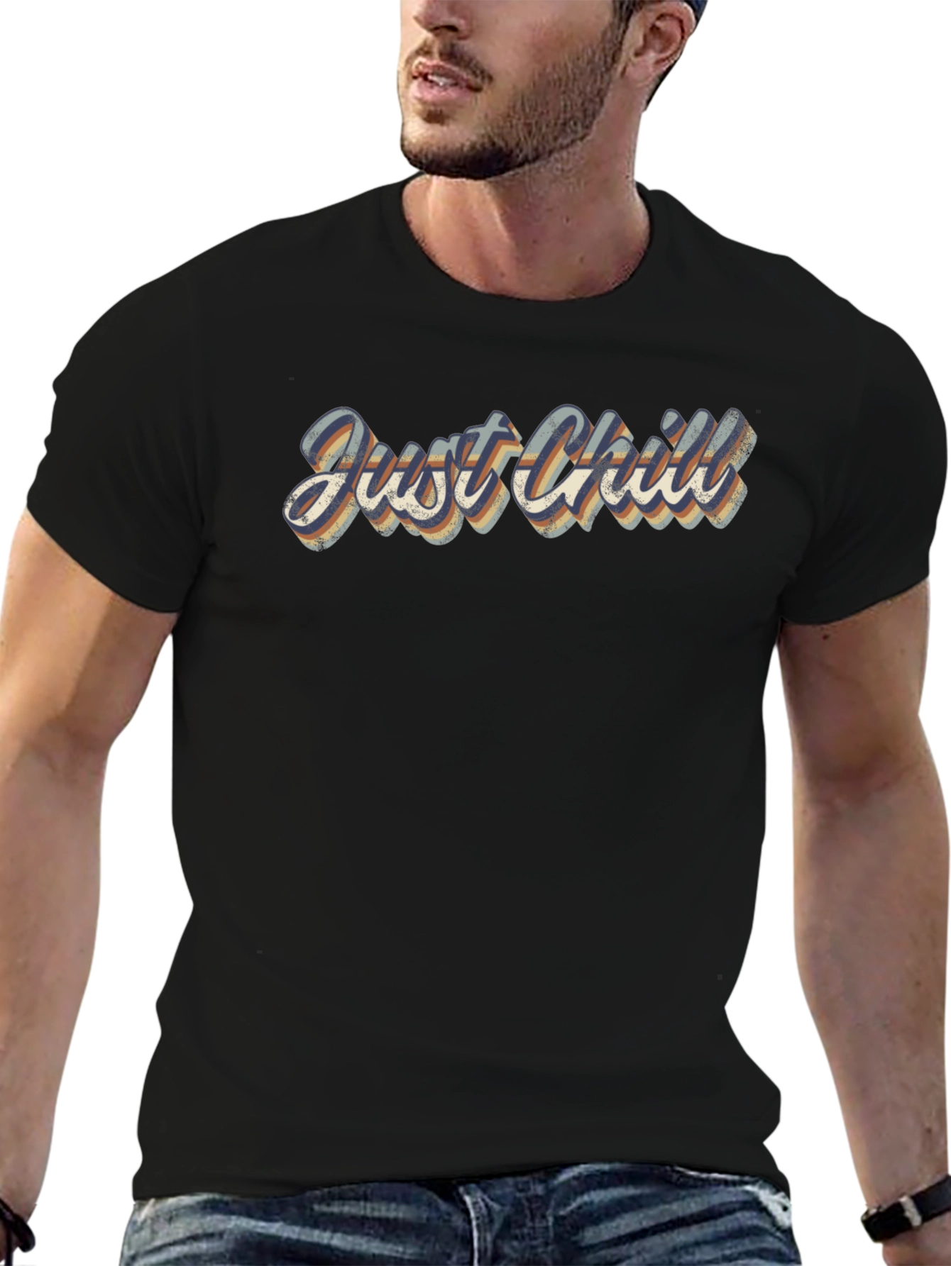 Just Chill Retro Graphic Tee - Classic Black T-Shirt