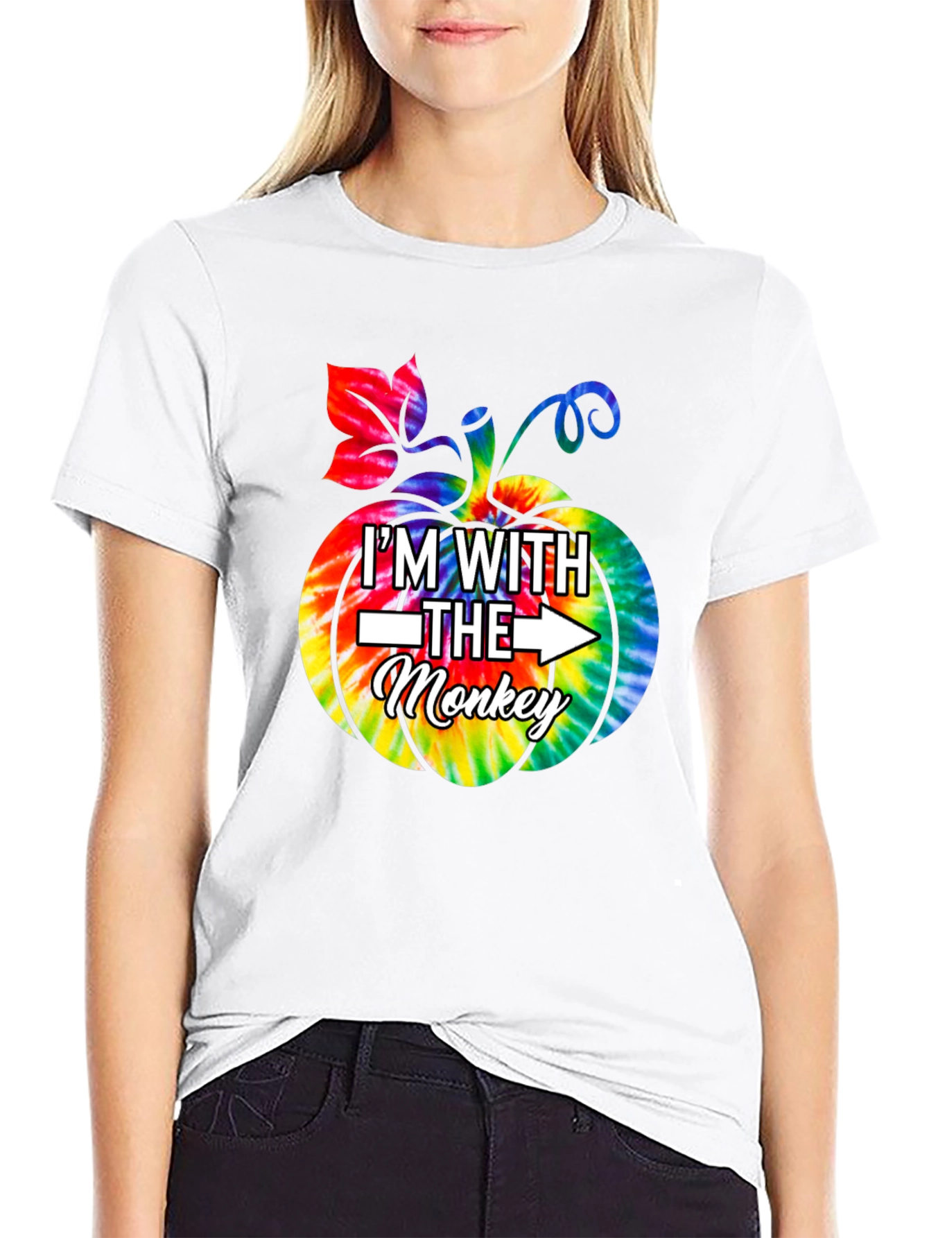 Im With the Monkey Pumpkin Tie Dye Graphic T-Shirt