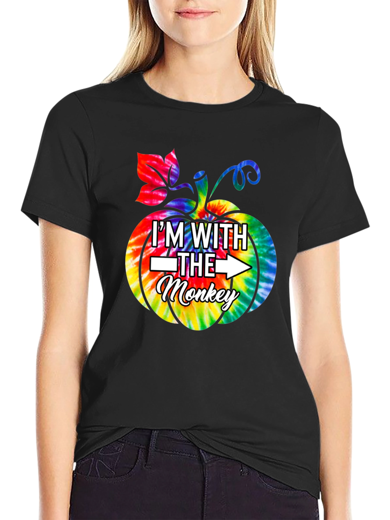 Im With the Monkey Pumpkin Tie Dye Graphic T-Shirt