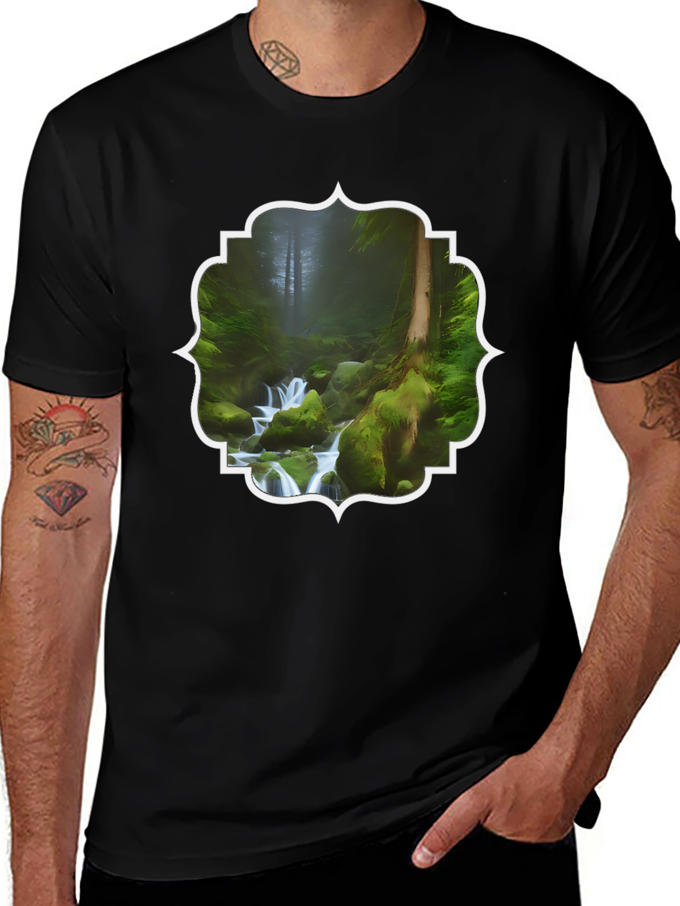 Nature Stream Graphic Tee - Black Cotton Blend