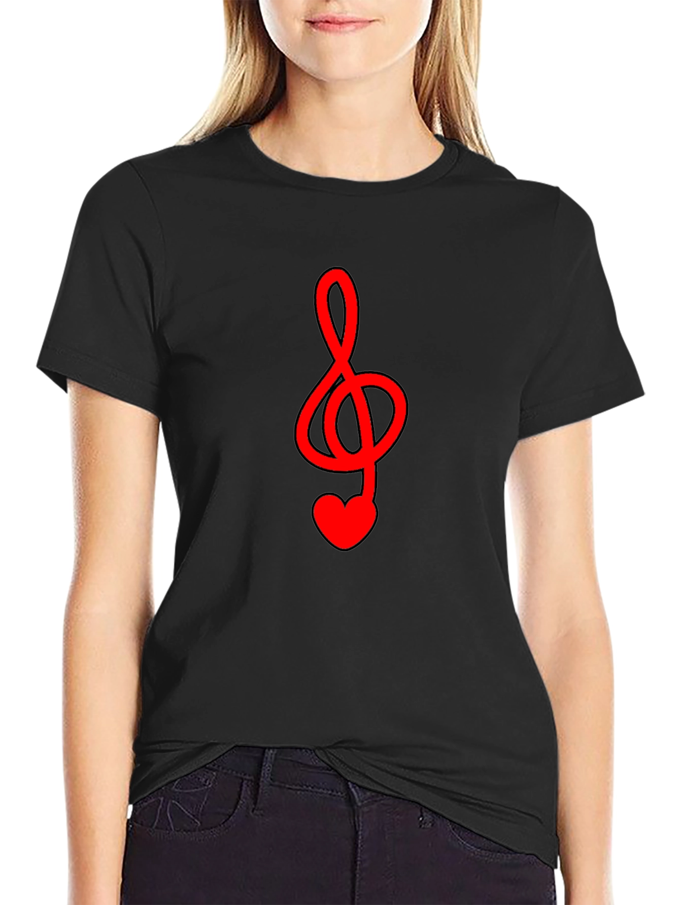 Musical Heart Treble Clef Black T-Shirt