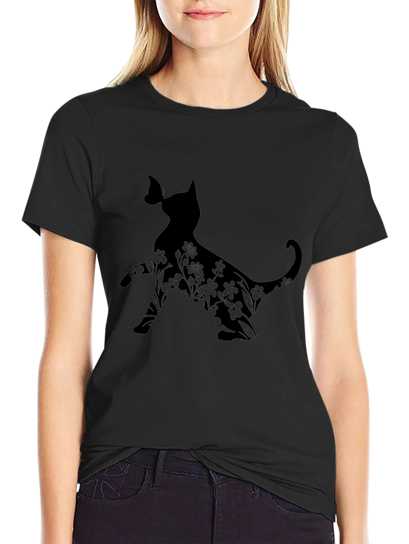 Cat & Butterfly Black Graphic Tee
