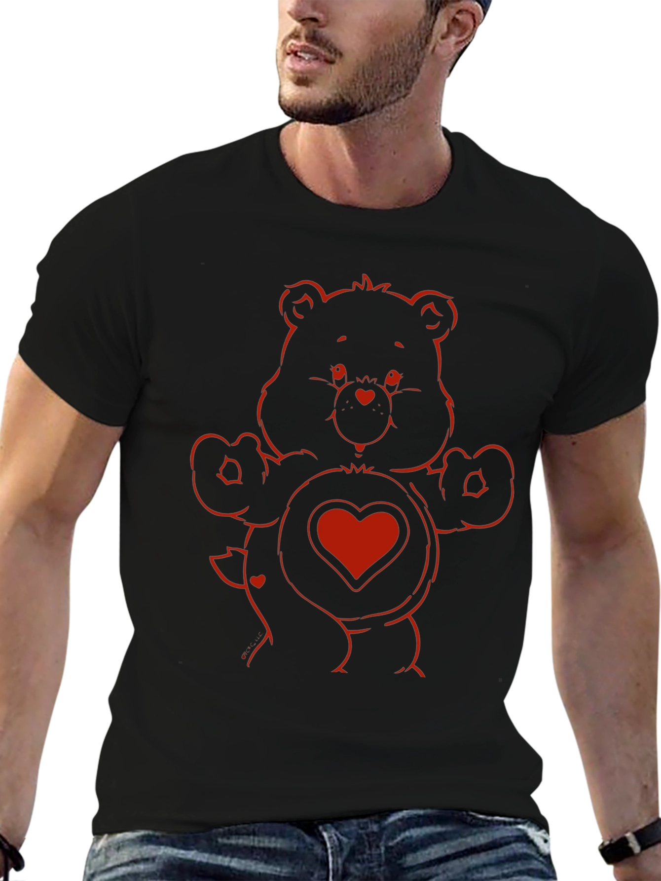 Red Bear Heart Graphic Black T-Shirt
