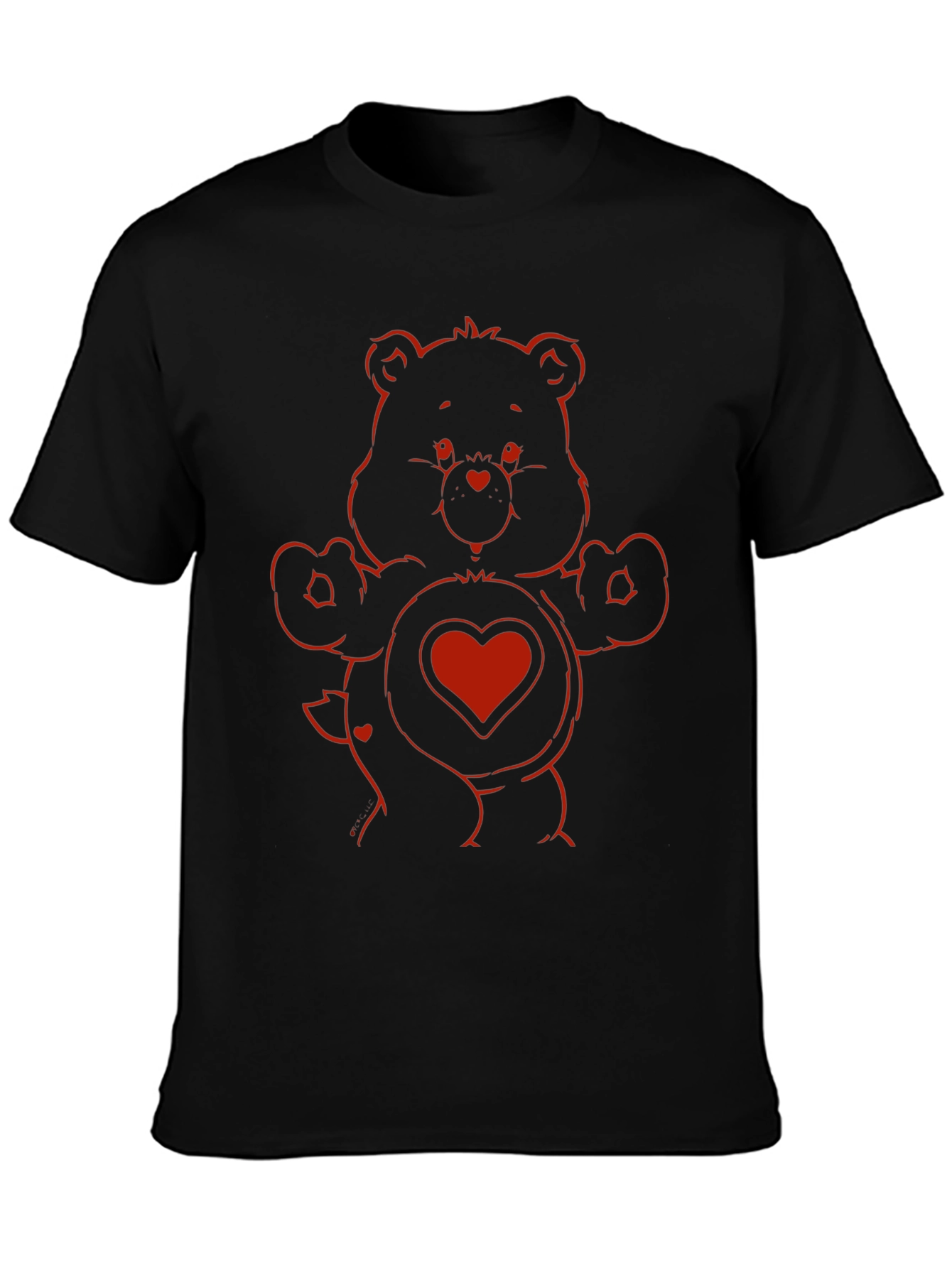 Red Bear Heart Graphic Black T-Shirt