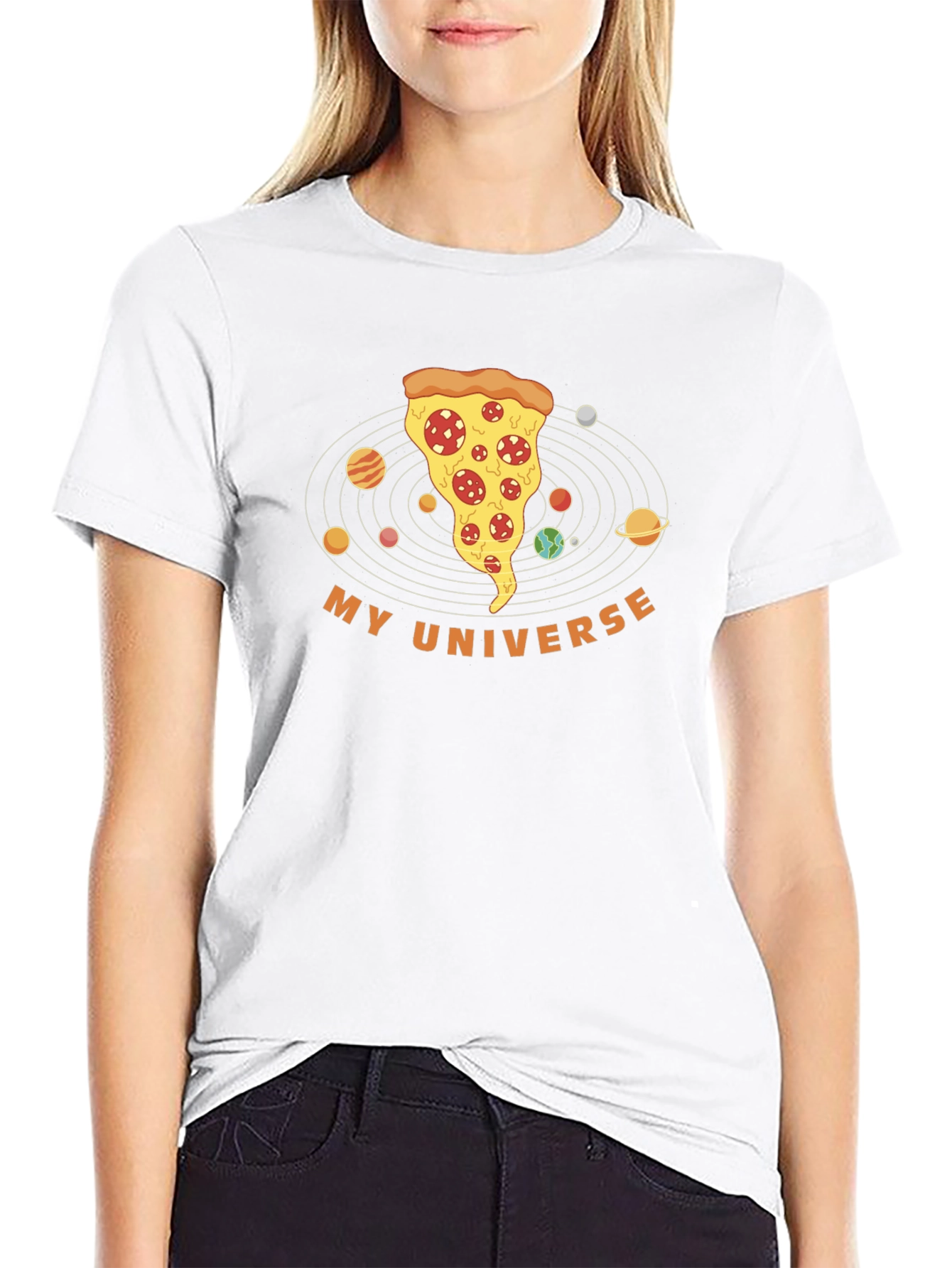 Pizza Universe Graphic Tee - Black Cotton Blend
