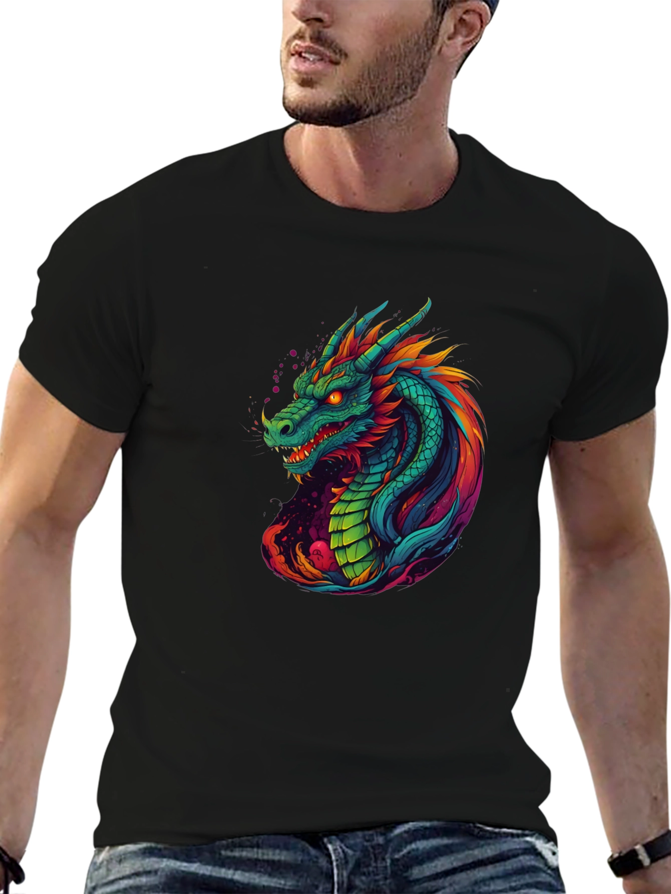 Vibrant Dragon Graphic Tee - Cool Mens T-Shirt