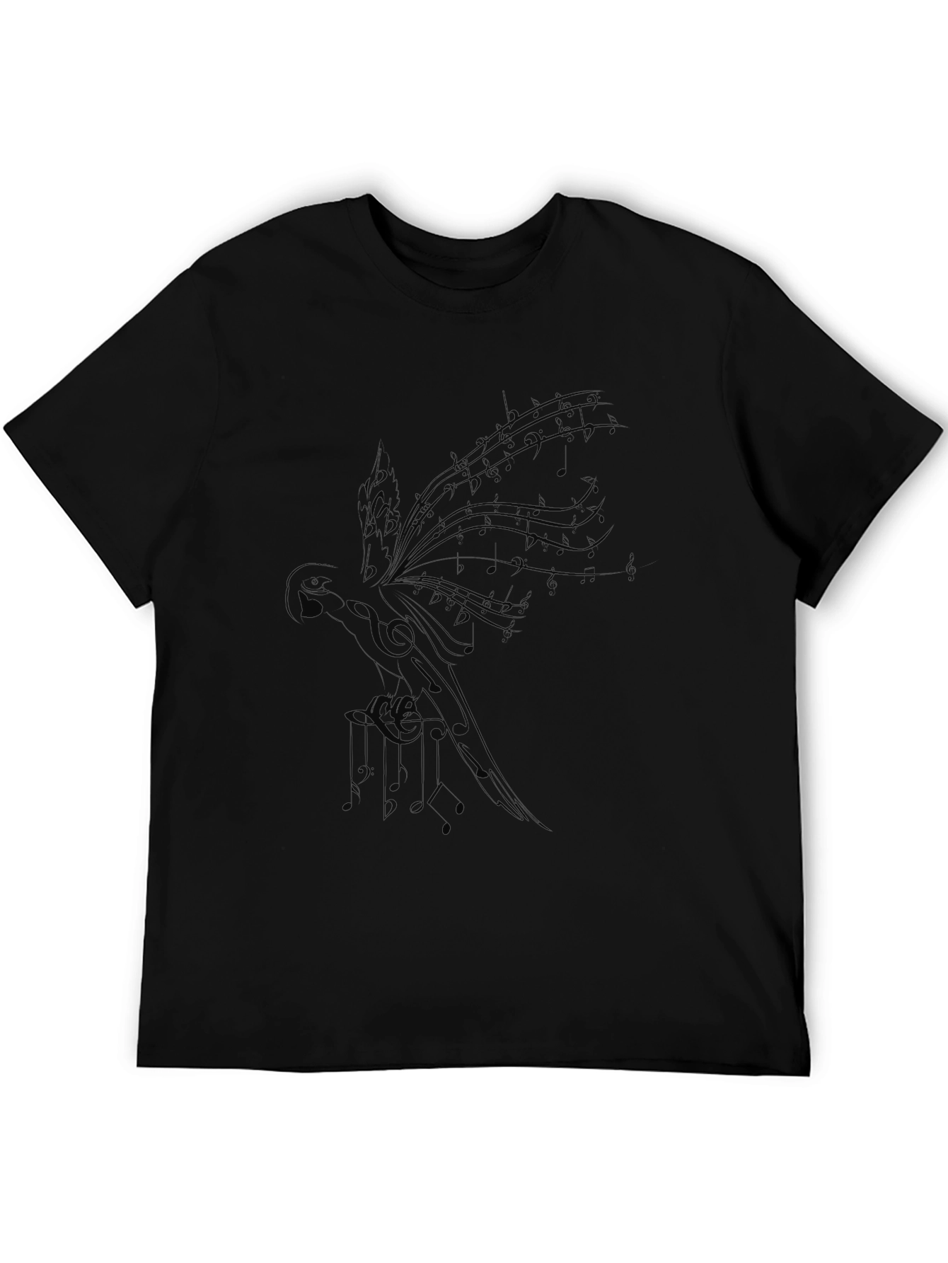 Musical Parrot Black T-Shirt - Unique Design