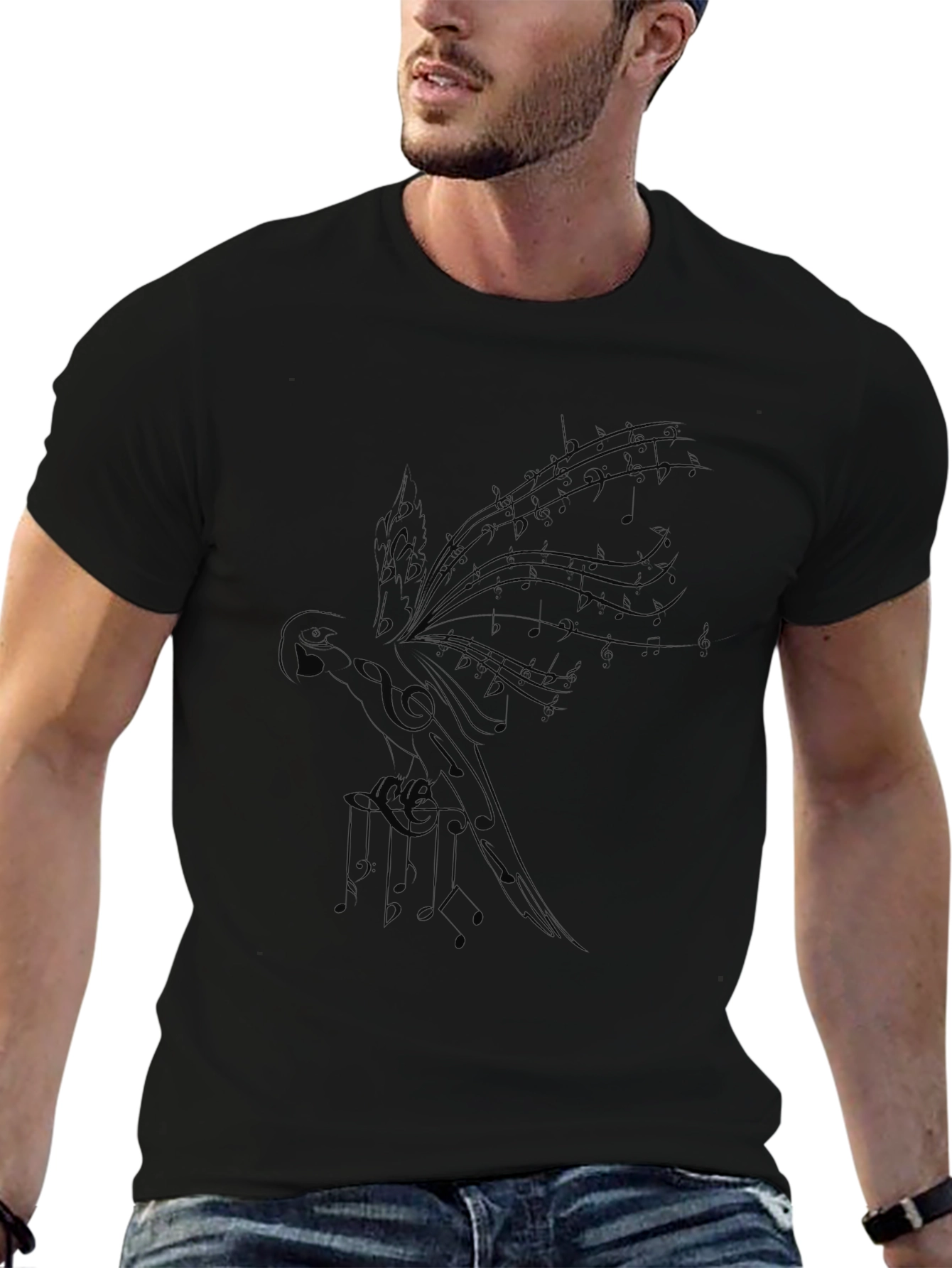 Musical Parrot Black T-Shirt - Unique Design