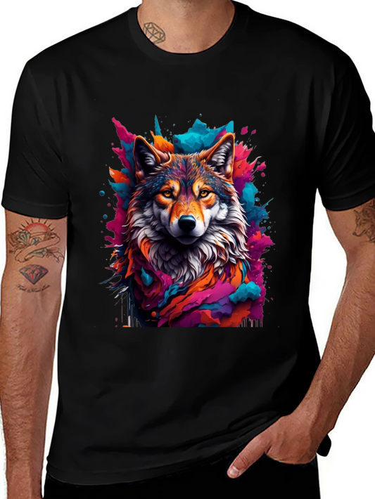 Wolf Art Graphic Black Tee - Vibrant Mens T-Shirt