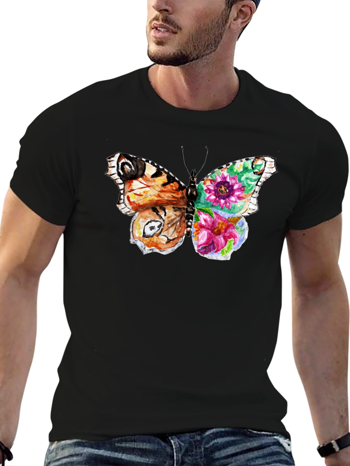 Butterfly Floral Print Mens T-Shirt