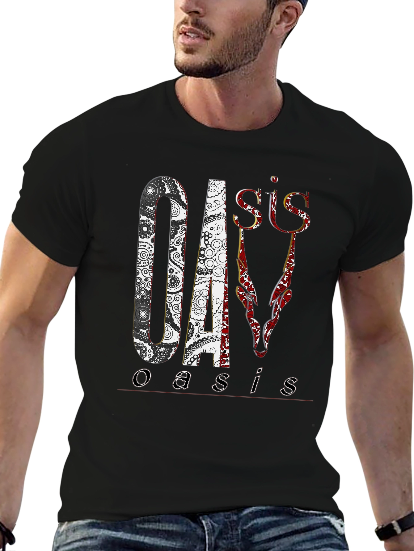 Oasis Band Graphic Print Black T-Shirt