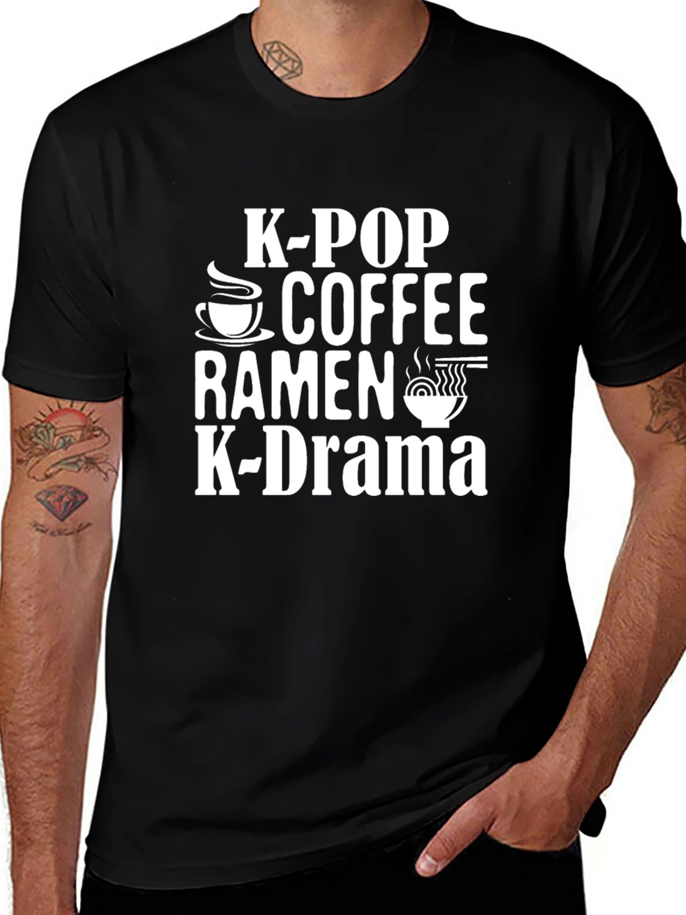 K-Pop Coffee Ramen K-Drama Black T-Shirt