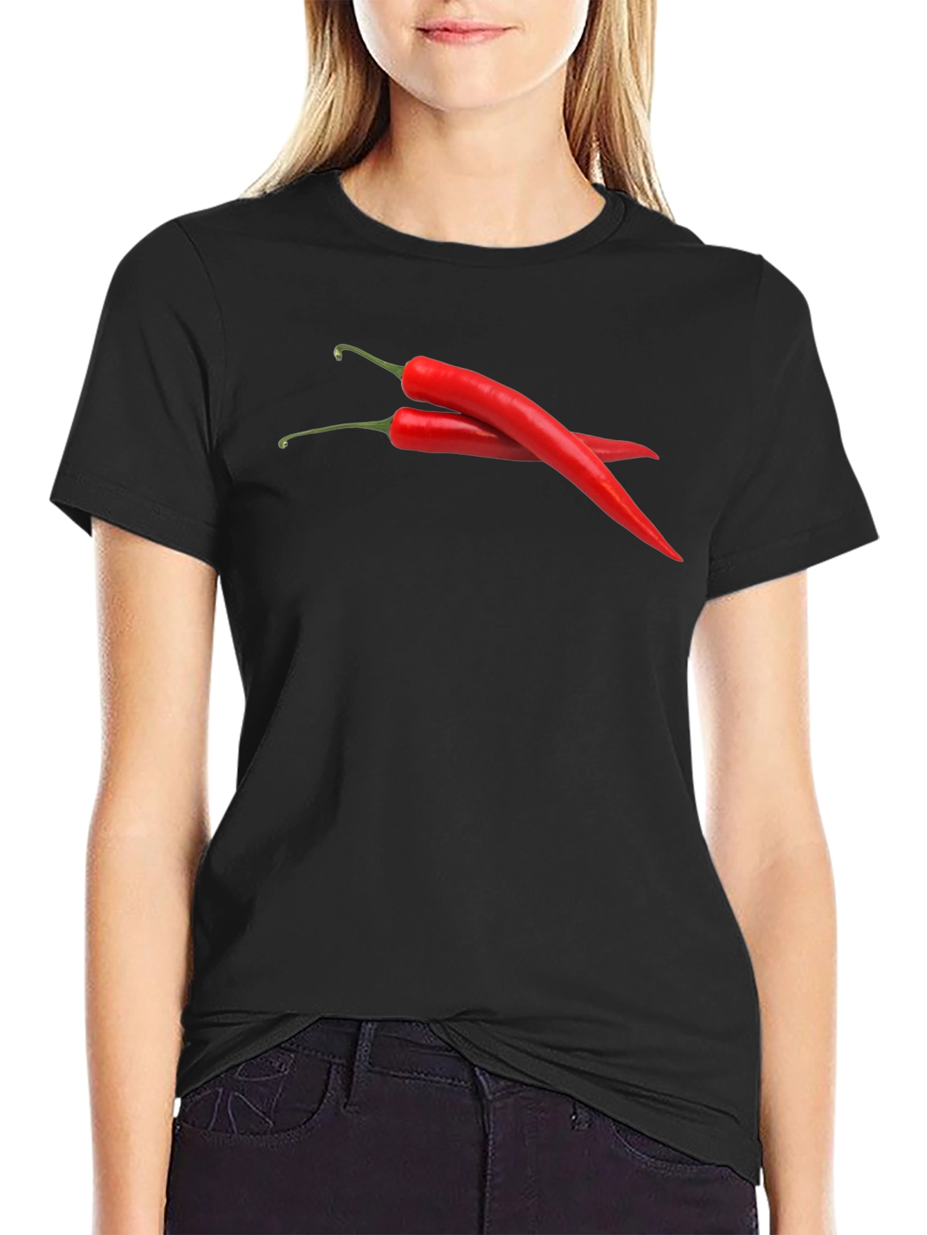 Spicy Red Chili Pepper Graphic Black T-Shirt