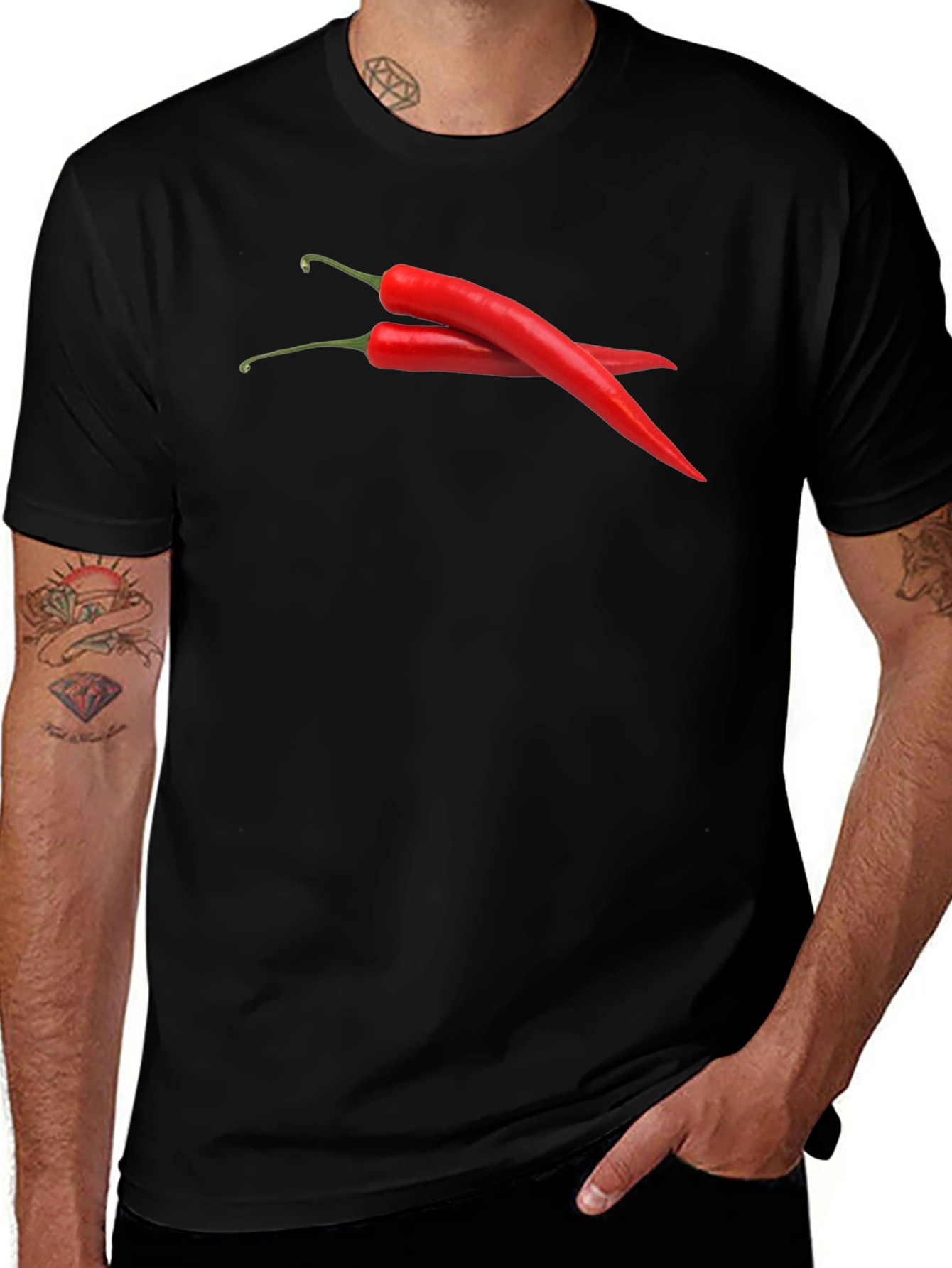 Spicy Red Chili Pepper Graphic Black T-Shirt