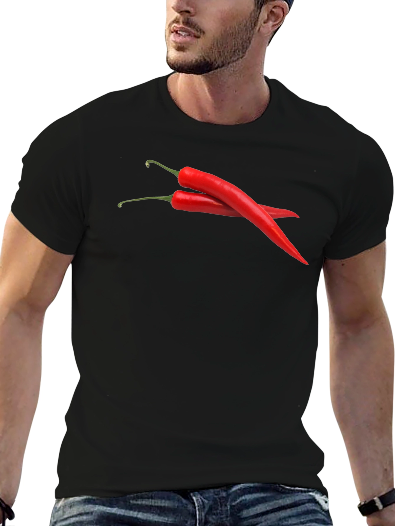 Spicy Red Chili Pepper Graphic Black T-Shirt