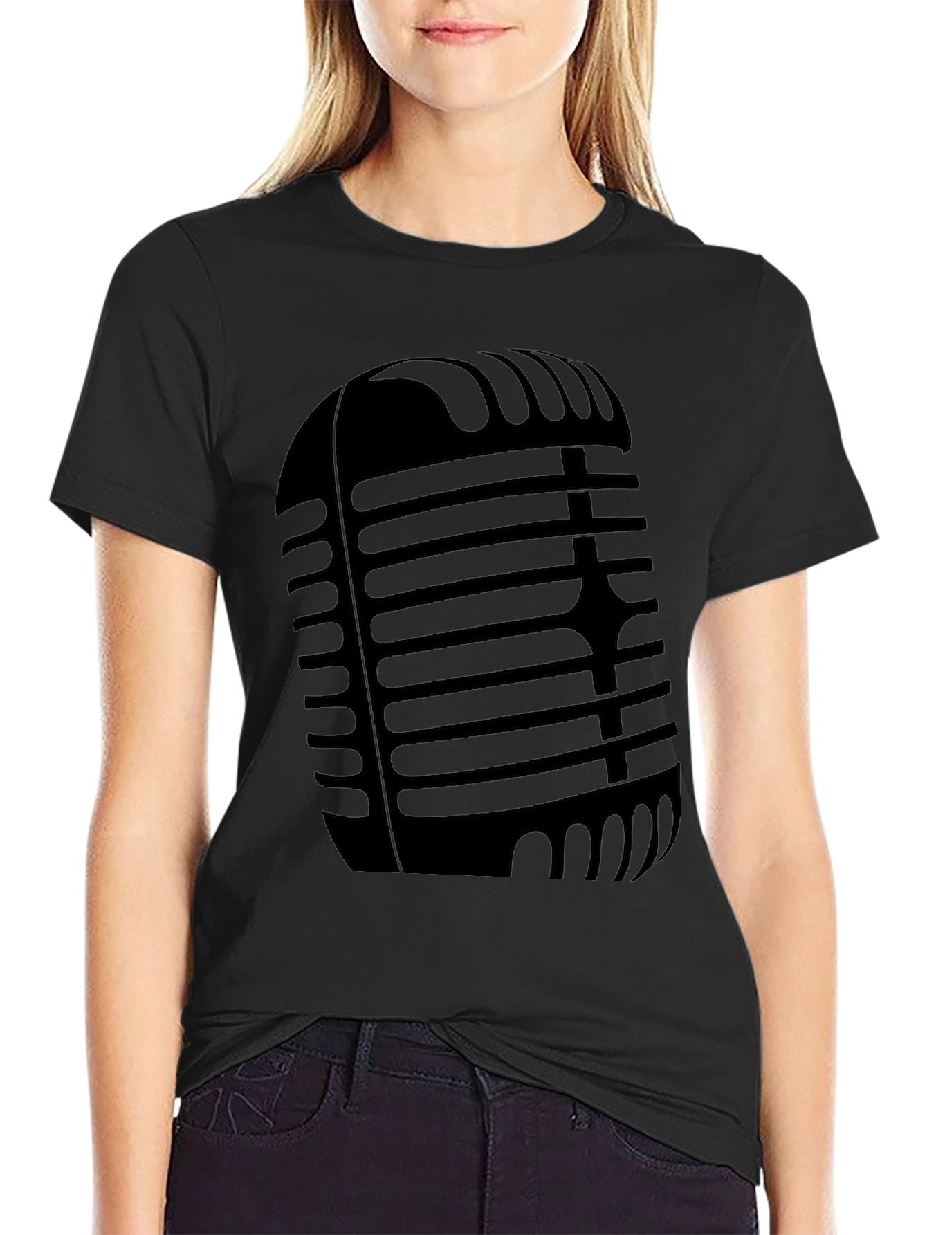 Retro Microphone Graphic Tee - Classic Black T-Shirt