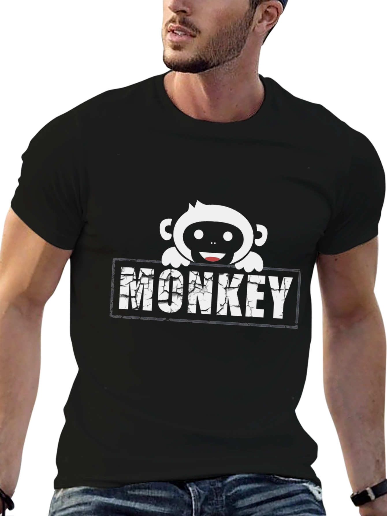 Monkey Graphic Print Black T-Shirt
