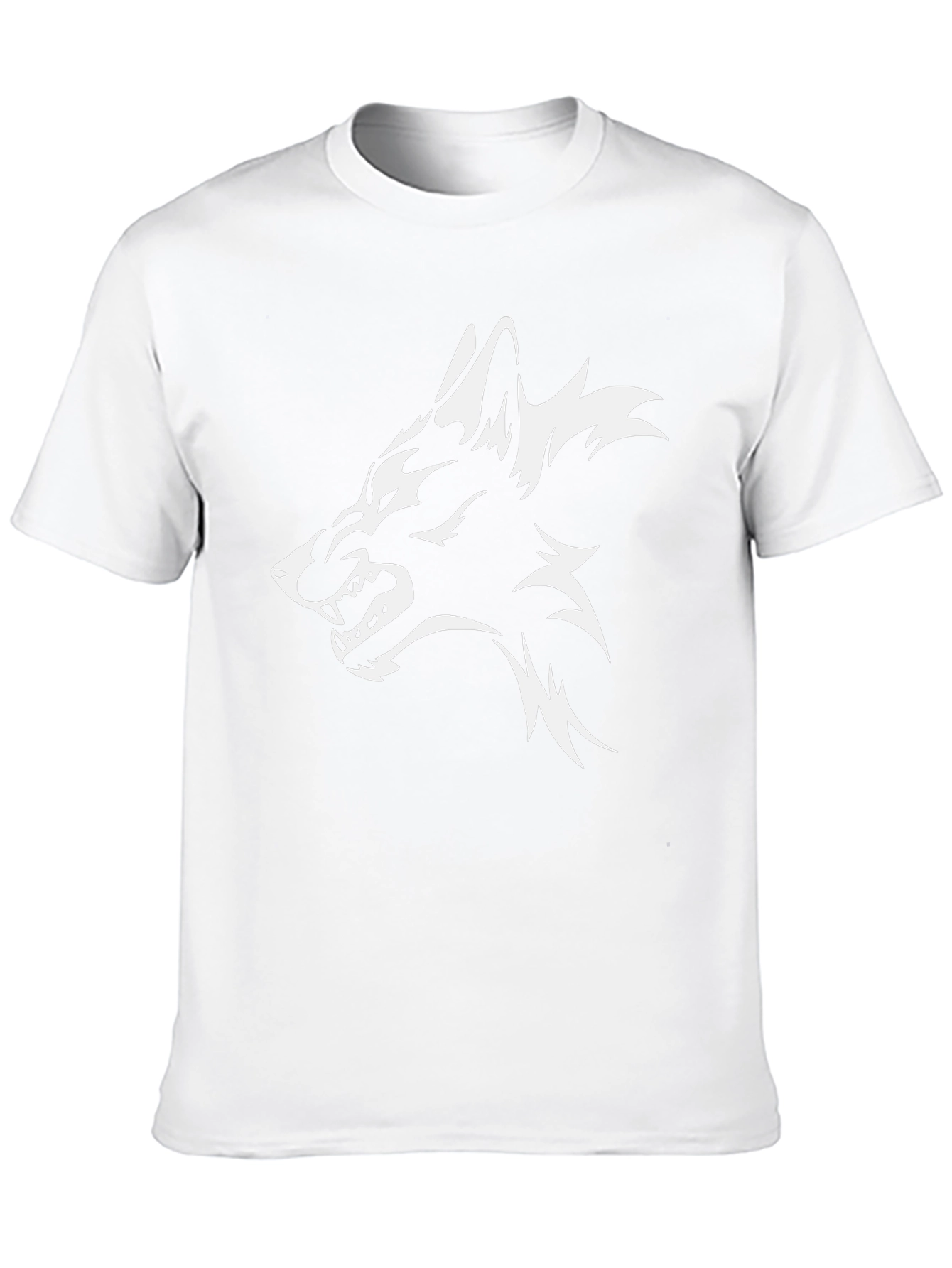 Mens Black T-Shirt with White Wolf Graphic