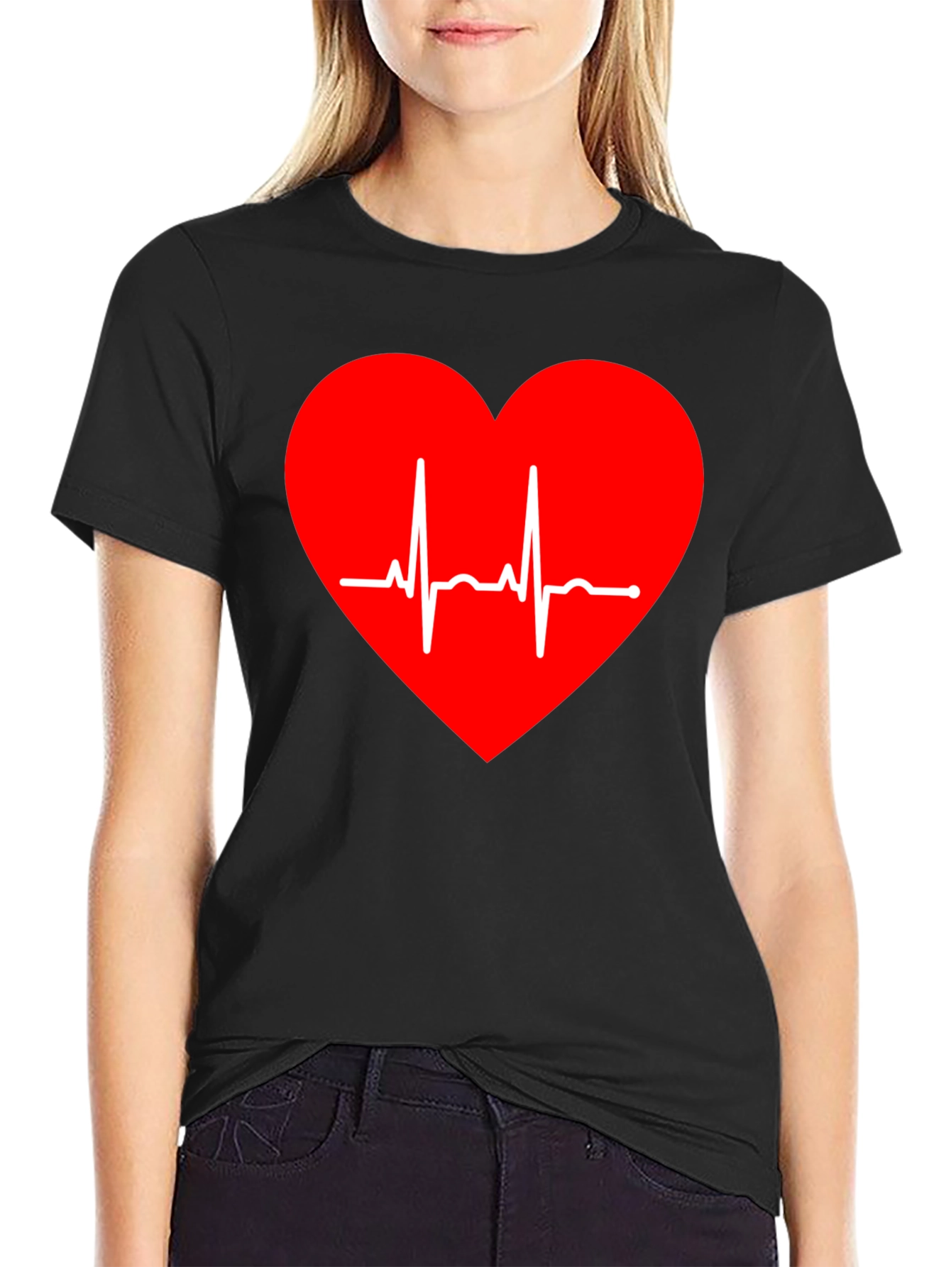 Heartbeat Graphic Tee - Stylish Black Cotton T-Shirt